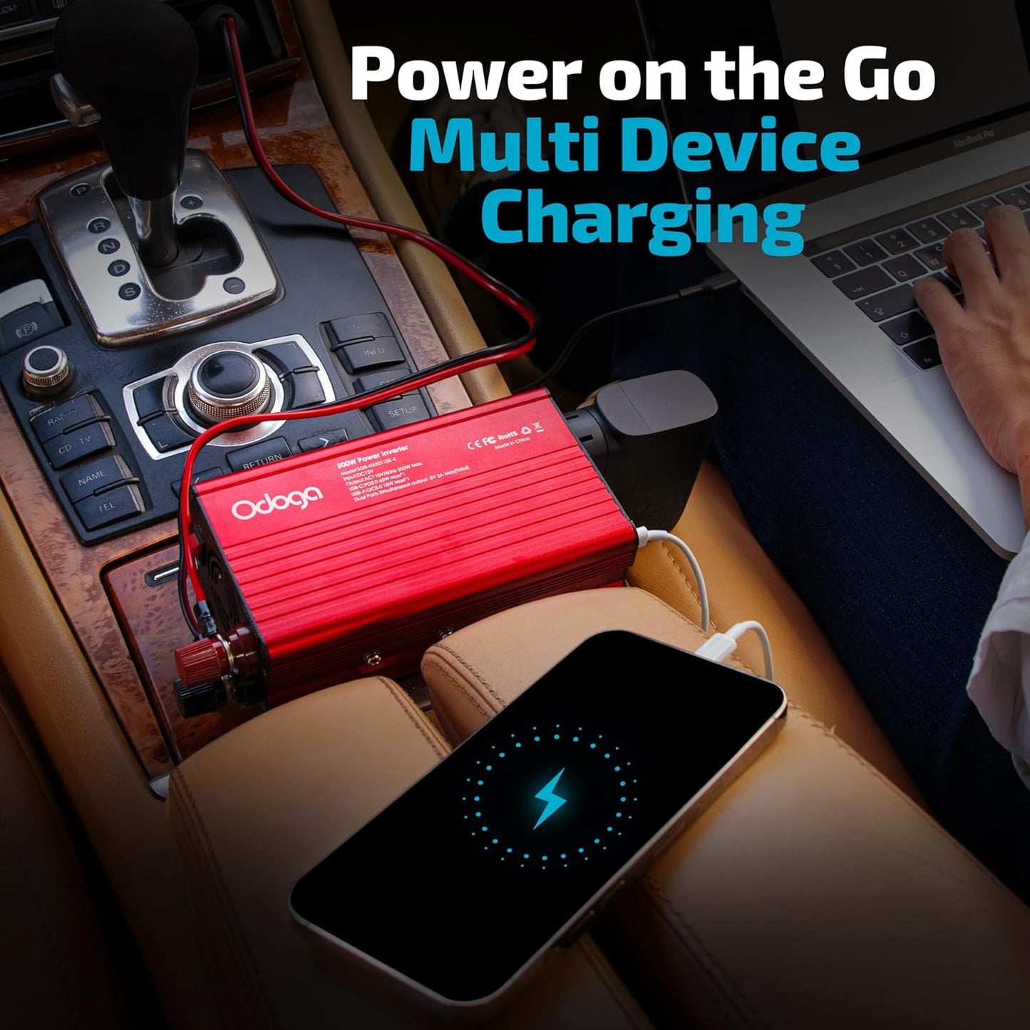 500W Car Power Inverter 12v to 110v – Car Adapter for Plug Outlet, DC to AC Converter, USB/USB-C Fast Charger for Laptop, Phone, Dual AC – for Vehicle, Pickup Truck, Roadtrip, Camping by Odoga