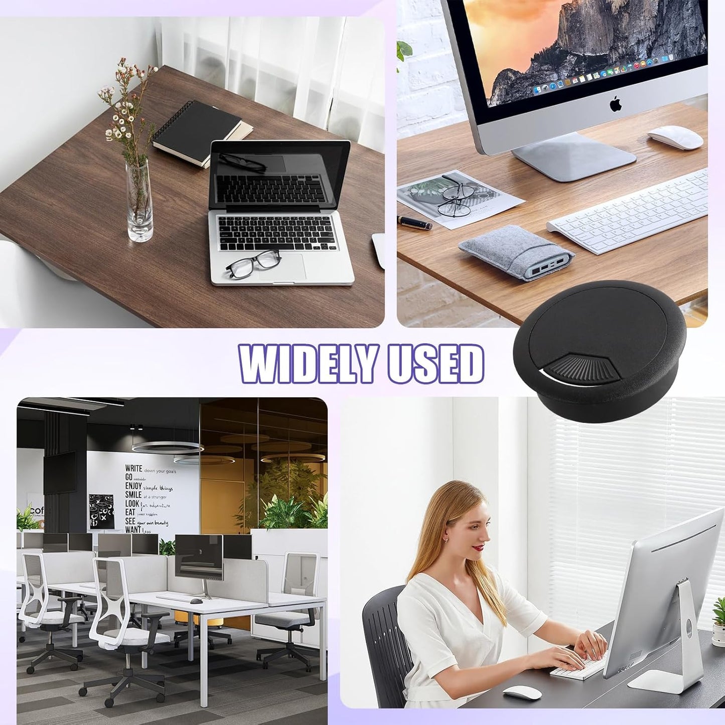 12 Desk Grommet, Desk Hole Cover, Large Capacity, Detachable and Adjustable Cable Organizer, Suitable for Organizing Home and Office Cables (Black, 2 Inches)