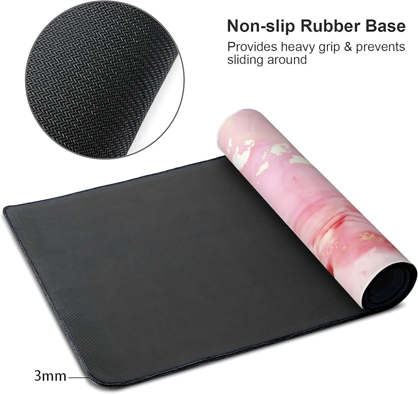 Cute Pink Marble Large Mouse Pad,Gaming Keyboard Desk Pad,Extended Mouse Mat Non-Slip Rubber Base with Stitched Edges for Office Game Home XL 31.5"x11.8"