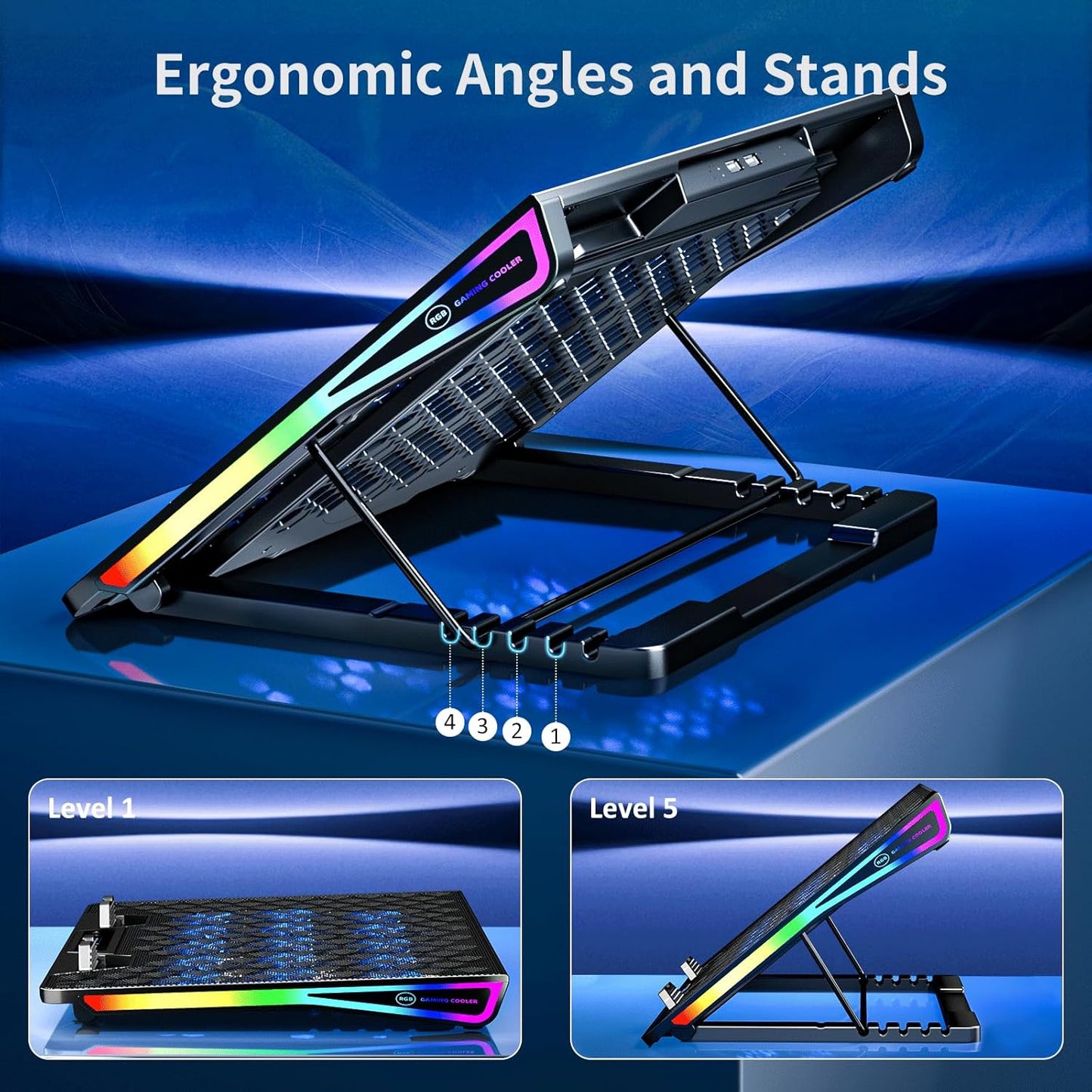 AICHESON Gaming Laptop Cooling Pad with 15 Cooler Fans, RGB Ultimate Computer Stand Base with Silent Fans for 15-18 Inch Laptops, Blue LED Lights