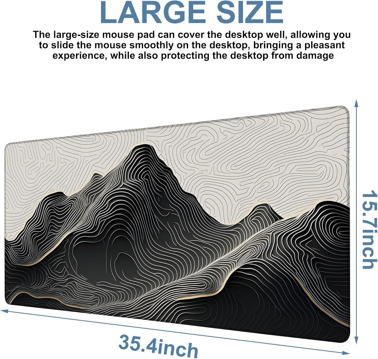Gaming Desk Pad Large Extra Length Abstract Lines Mouse Pad Keyboard Laptop Non-Slip Waterproof with Rubber Base Thick Stitched Edge Mouse Mat for Office Home 35.4 x 15.7 Inches