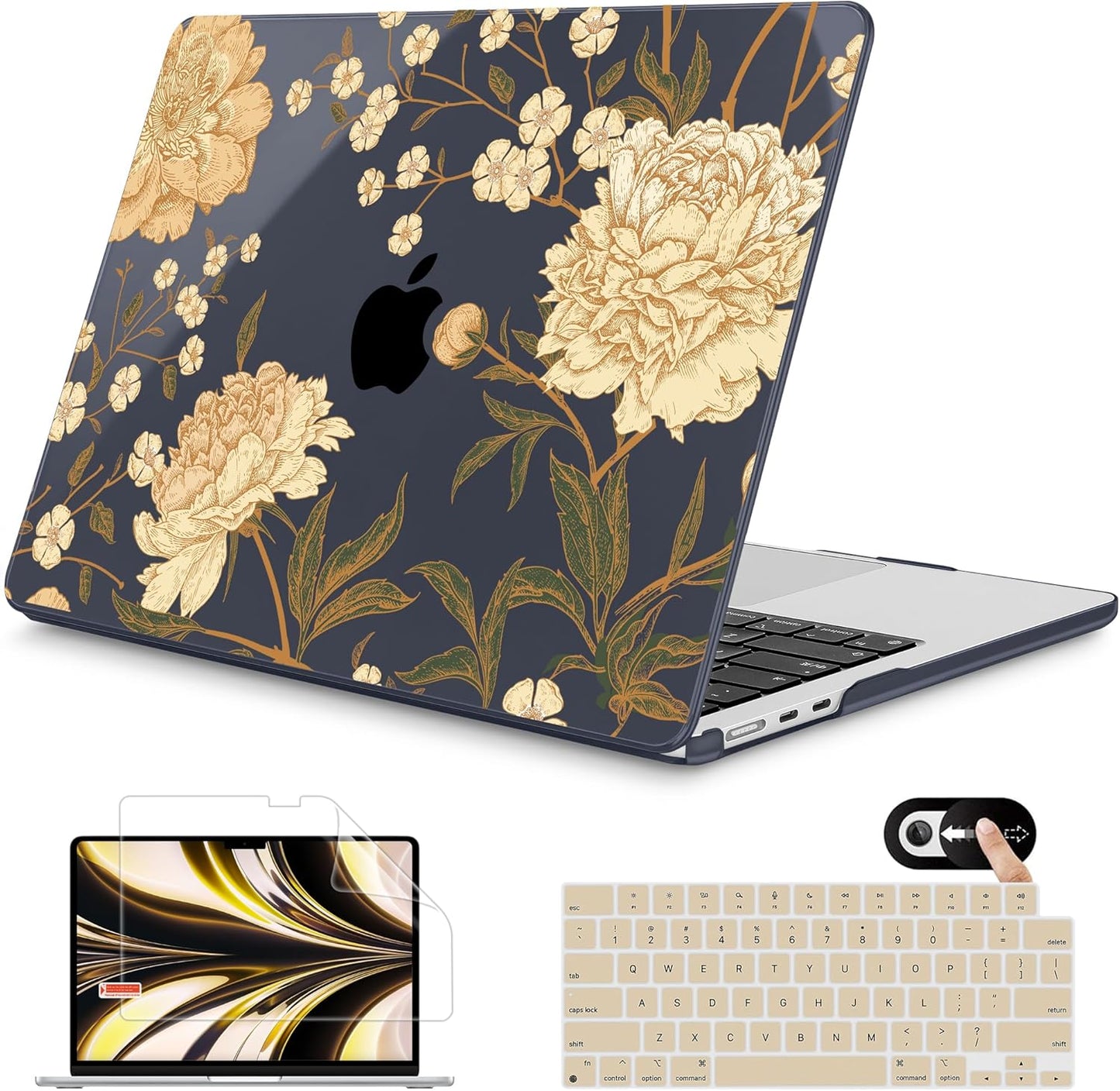 Mektron for 2025 M4 MacBook Air 13.6 Inch A3240 Case Fits 2023 A2681 M2 2024 A3113 M3 Chip with Liquid Retina Display, Printed Plastic Hard Shell Cover for MacBook Air 13.6", Peony Flowers C186