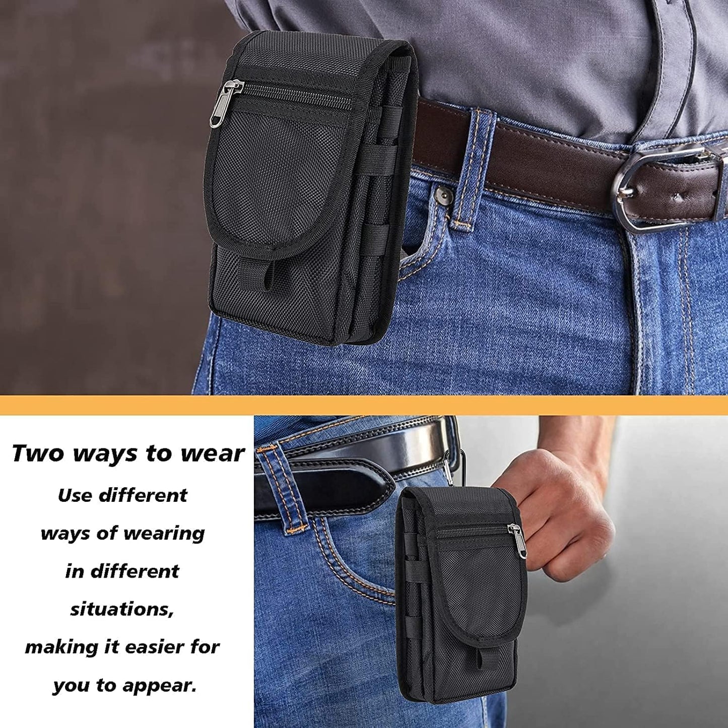 2 Packs Large Smartphone Pouch, Phone Pouch, Cell Phone Holster, Multi-Purpose Tool Holder, Tactical Carrying Case Belt Loop Pouch Men’s Waist Pocket for Hiking, Camping,Rescue Essential