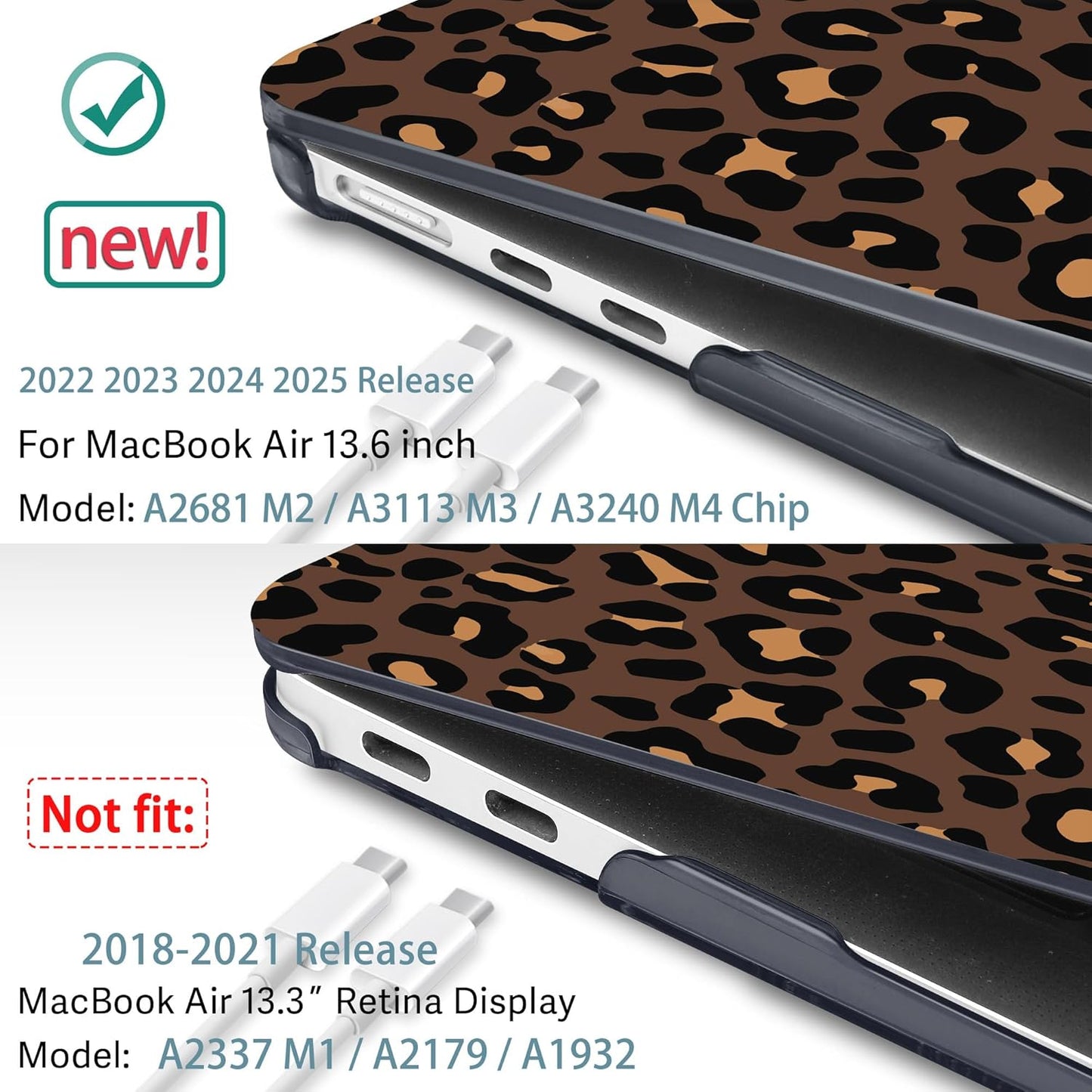 May Chen for MacBook Air 13.6 Inch Case 2025/2024/2023/2022 Release (Model A2681 A3113 A3240, M2 M3 M4 Chip) – Hard Shell Laptop Cover with Keyboard Cover & Screen Protector， Cherry & Leopard