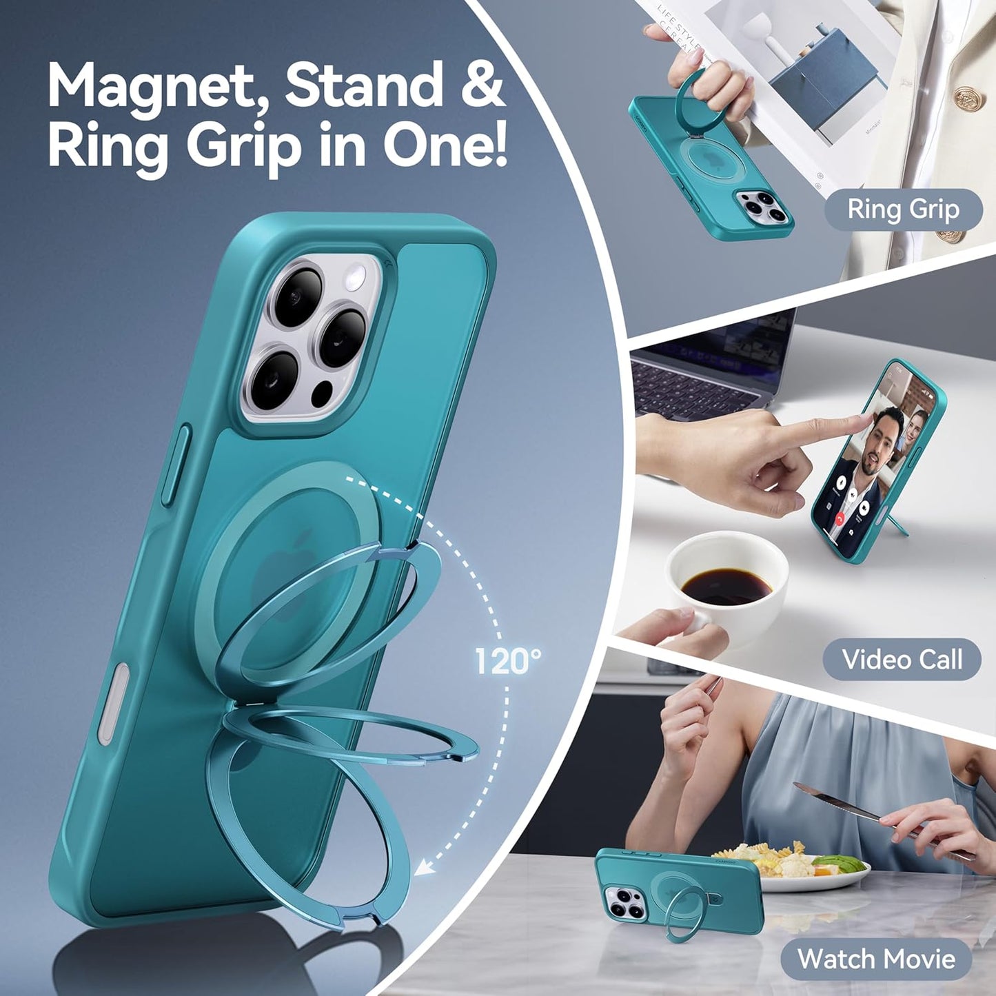 CASEKOO Designed for iPhone 16 Pro Max Case with Magnetic Invisible Stand [Military Drop Protection] [Compatible with MagSafe] Shockproof Slim Translucent Matte Promax Case 6.9 Inch, Teal