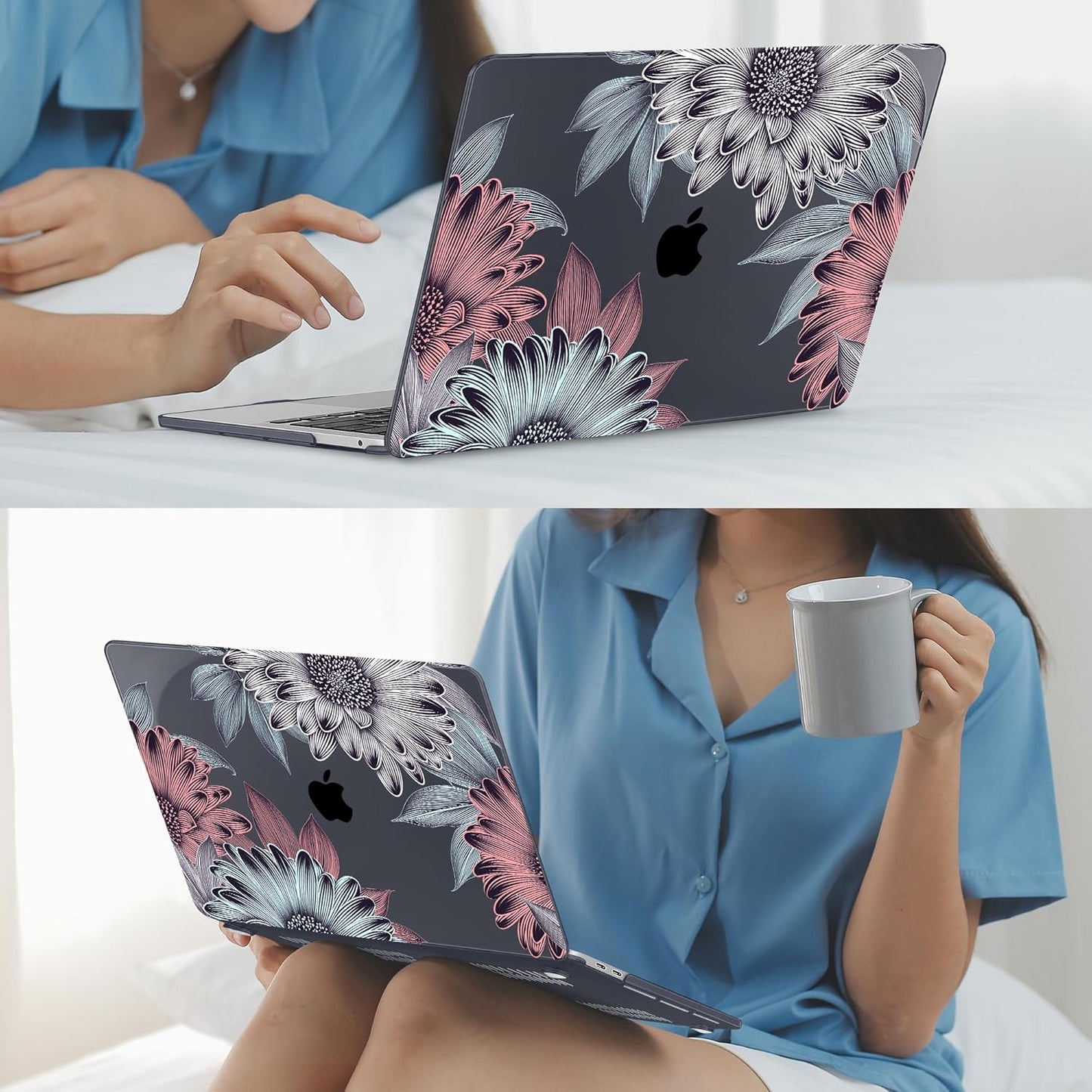 Mektron for MacBook Air 13 Case A1466/A1369 (2010-2017 Release), Snap-on Plastic Hard Shell Cover for MacBook Air 13.3 inch with Keyboard Cover,Blooming Chrysanthemums