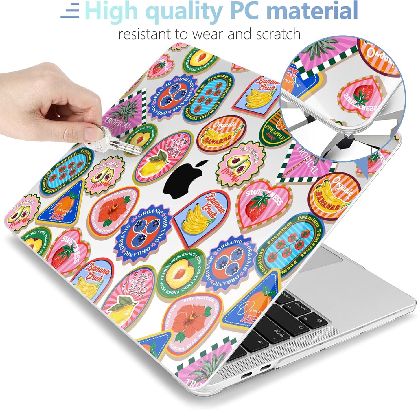 MEEgoodo Case for MacBook Pro 13 inch Case 2022 2021 2020 New A2338 M2/M1 A2251 A2289, Laptop Hard Shell with Keyboard & Camera Cover Compatible with 13 inch MacBook Pro, Fruit & Sticker