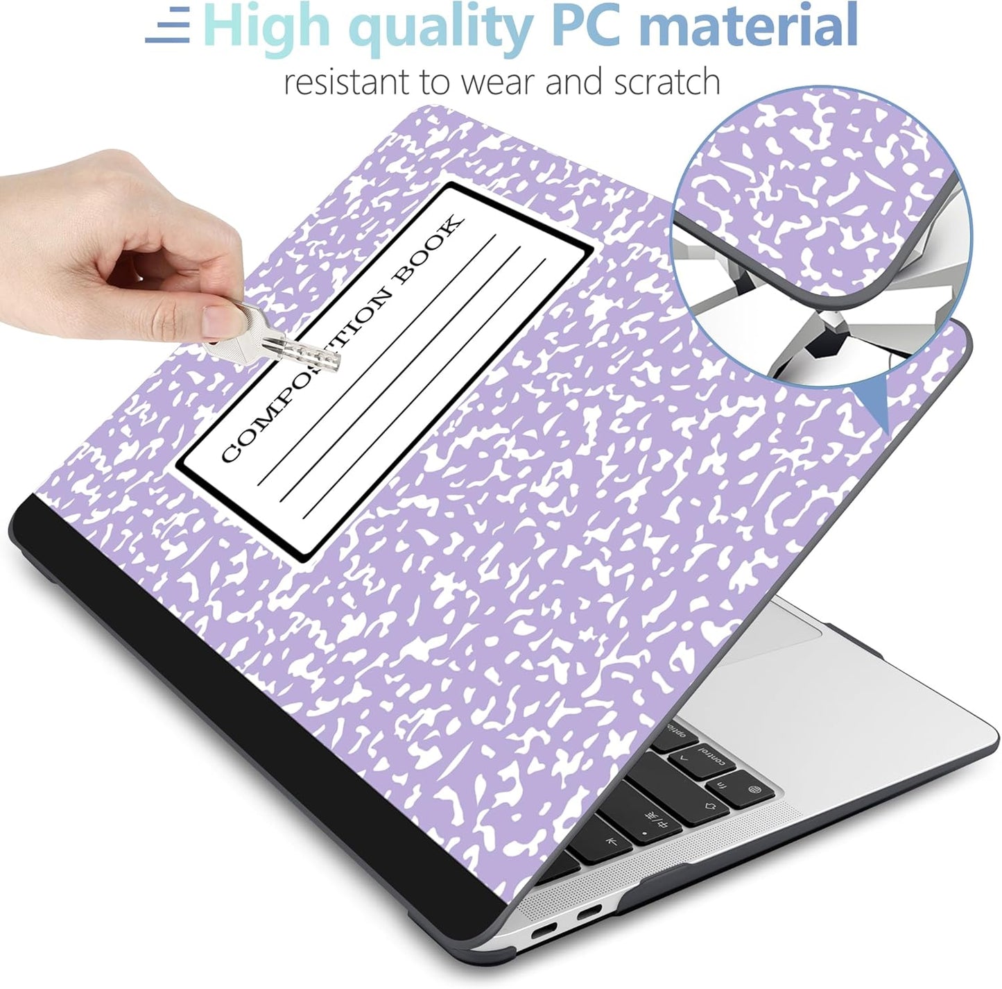 MEEgoodo for MacBook Air 13 inch Case 2021 2020 2019 Released A2337 M1 A2179 A1932 with Touch ID, Plastic Hard Shell Keyboard Cover Compatible with MacBook Air 13 inch Retina, Composition Book Purple