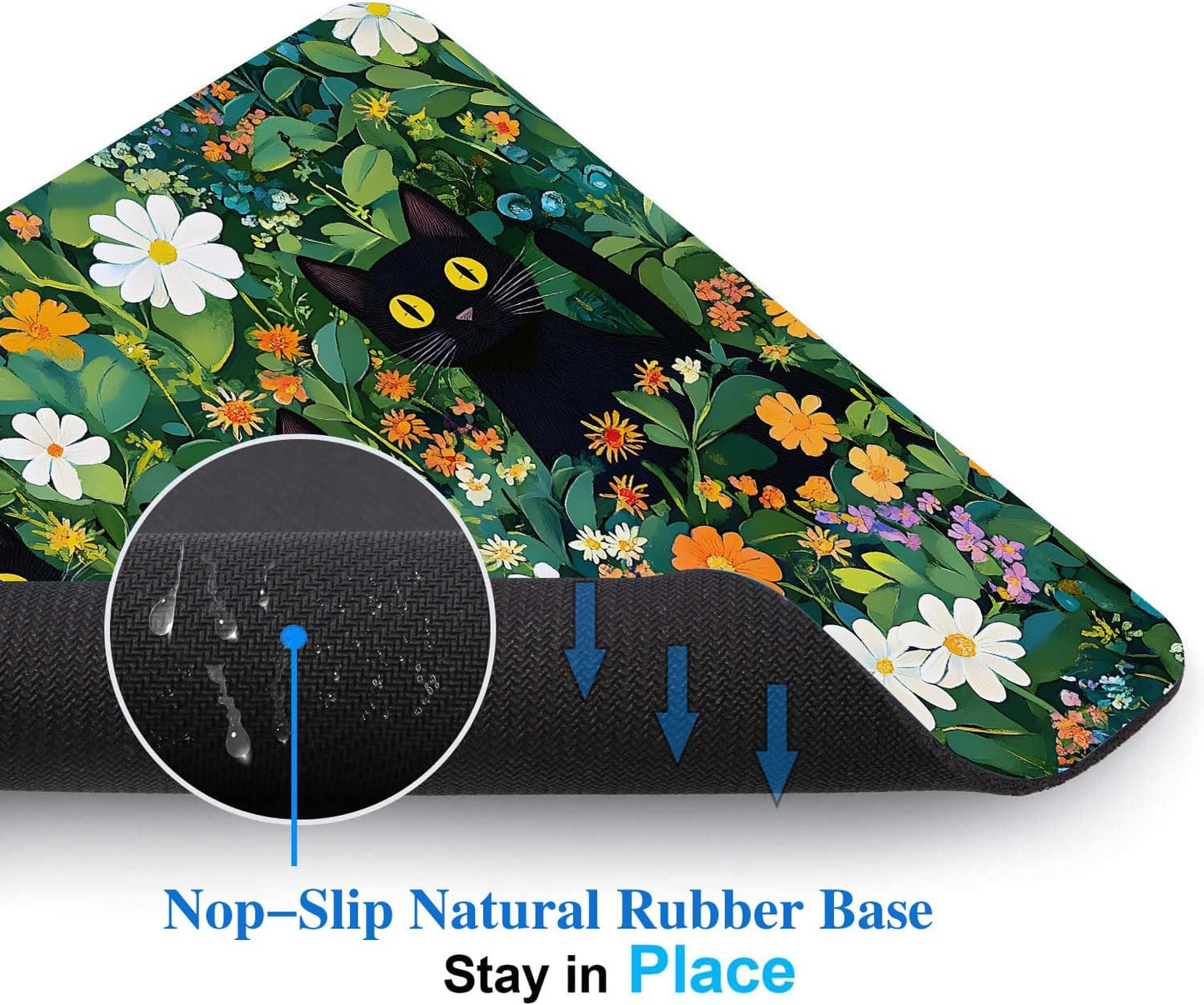 Cute Flowers Black Cats Mouse Pads for Desk, Portable Wireless Computer Mouse pad Small Design with Women, Non-Slip Rubber Base Laptop Mousepad 9.5" x 7.9" Smooth Surface for Office & Travel