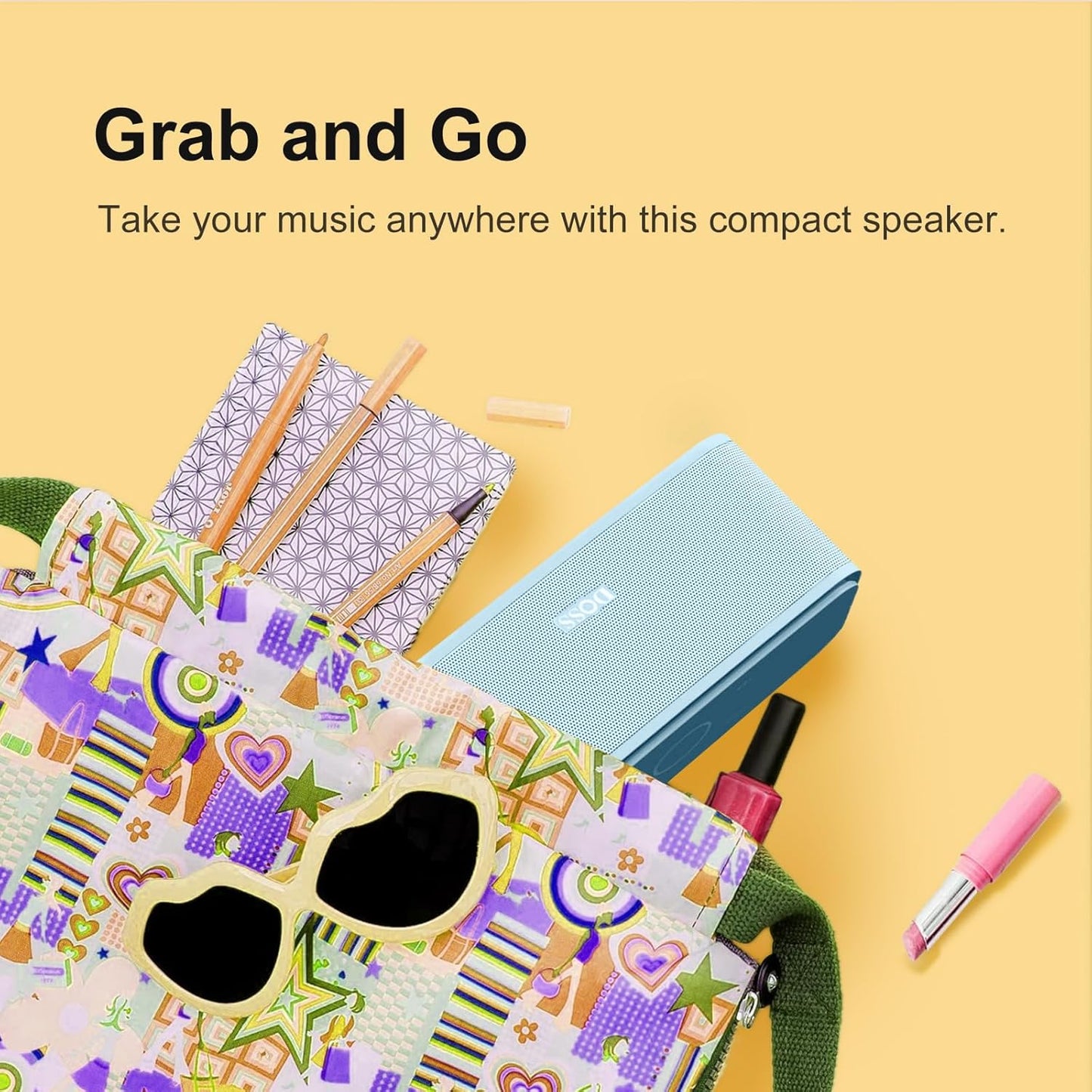 DOSS SoundBox Touch Wireless Bluetooth Speaker with 12W HD Sound and Bass, IPX5 Water-Resistant, 20H Playtime, Handsfree, Portable for Office, Home, Outdoor, Travel- Light Blue