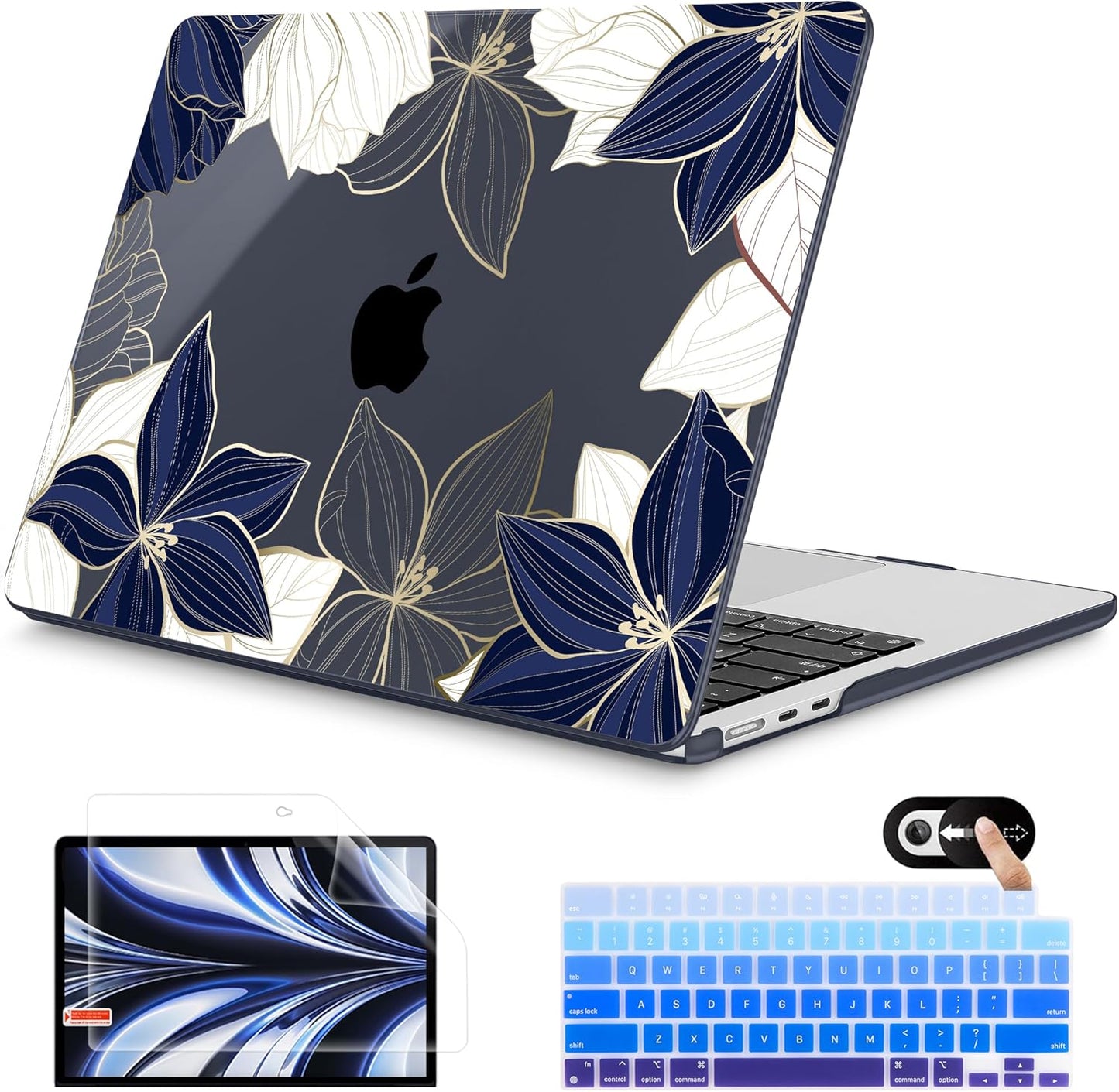 Mektron for 2025 M4 MacBook Air 13.6 Inch A3240 Case Fits 2023 A2681 M2 2024 A3113 M3 Chip with Liquid Retina Display Touch ID, Printed Plastic Hard Shell Cover for MacBook Air 13.6", Gold line Lily