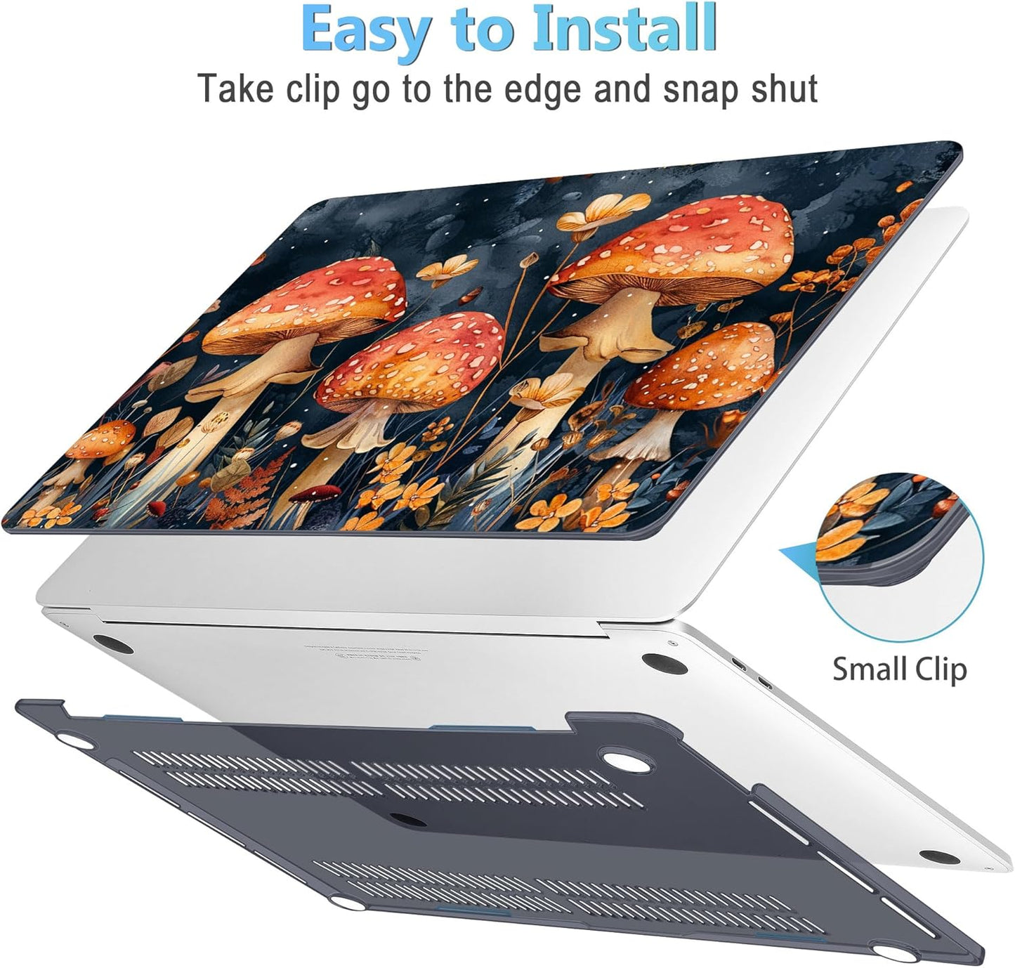 Mektron for MacBook Air 13 Case A1466/A1369 (2010-2017 Release), Snap-on Plastic Hard Shell Cover for MacBook Air 13.3 inch with Keyboard Cover, Mushrooms