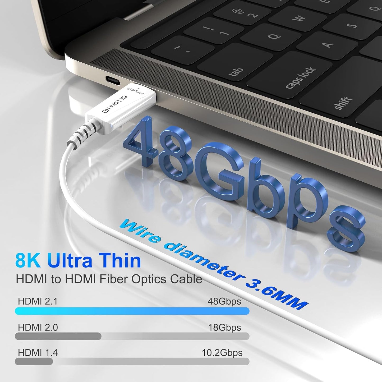 8K Fiber Optic HDMI Cable 10 FT, 8K@60Hz 4K@240Hz, Thin Extra Long HDMI Cable 48Gbps Ultra High Speed, Dynamic HDR, eARC, HDCP 2.2&2.3, 3D, Compatible for PS4/5/Xbox/TV/Laptop/Monitor