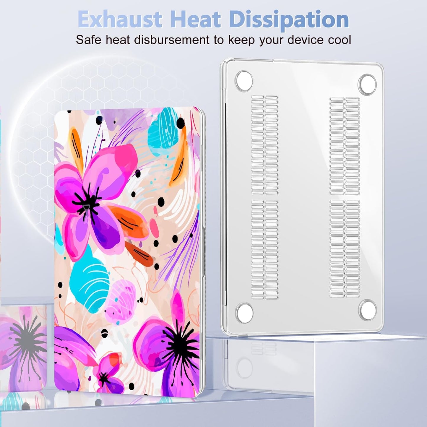 Case for MacBook Air 15 Inch 2025 2024 2023 Release M4 A3241 M3 A3114 M2 A2941, Hard Shell with Screen Protector & Keyboard Cover, Compatible with Touch ID, Trendy Floral