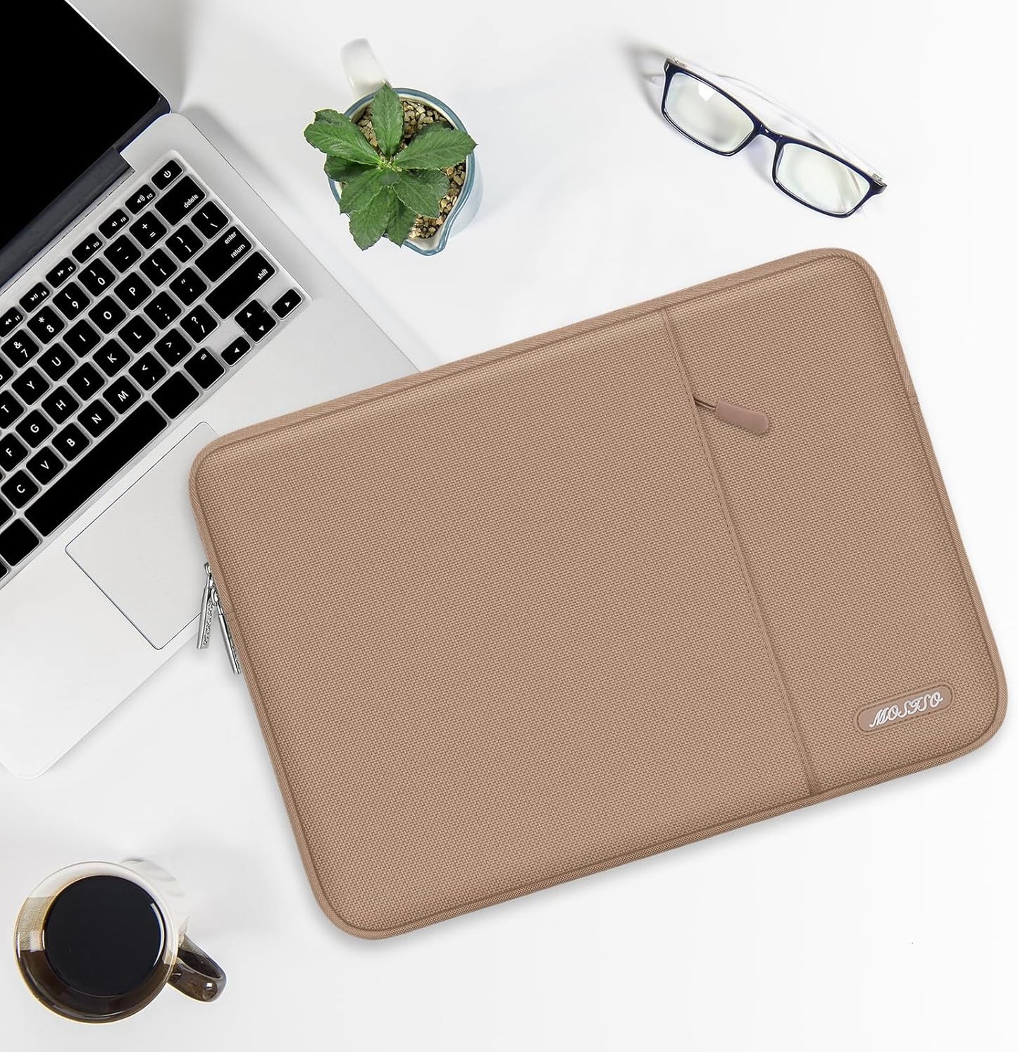 MOSISO Laptop Case 13.3 inch, 13-13.3 inch Laptop Sleeve Compatible with MacBook Air/Pro 13 / Pro 14, HP Dell ASUS Lenovo Notebook, Polyester Vertical Computer Sleeve Bag with Pocket, Bronze Brown