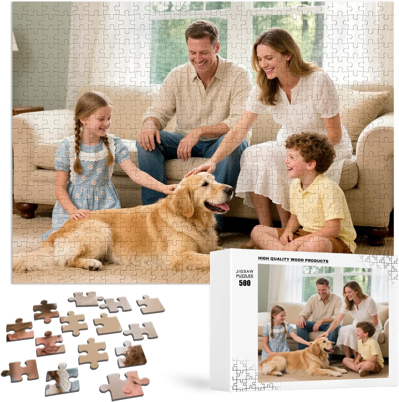 Custom Puzzle, Customize Puzzles from Photos with 120/200/300/500/1000 Pieces, Personalized Wooden Jigsaw Puzzle Gifts for Family, Adults, Christmas, Wedding, Pet