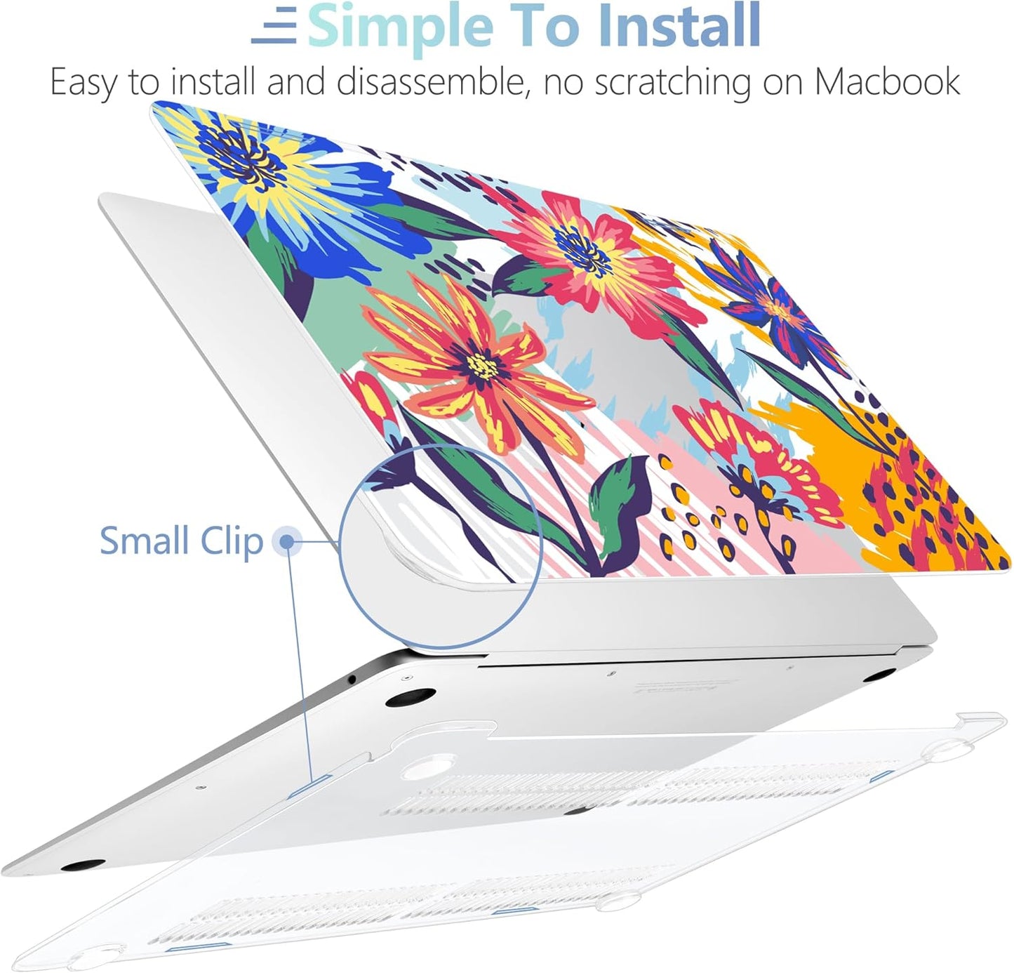 MEEgoodo for MacBook Air 13.3 inch Case 2021 2020 2019 2018 A2337 M1 A2179 A1932,Clear Case for MacBook Air M1,Laptop Shell with Keyboard Webcam Cover & Trackpad Film & OTG Adapter,Art Painted Flowers