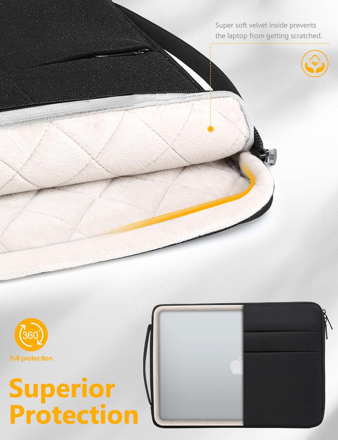 HYZUO 15-16 Inch Laptop Sleeve Bag for MacBook Pro 16 M4/M3/M2/M1 2025-2019, 15" Surface Book, Portable NoteBook Case for 15" 15.6" HP Dell Lenovo ThinkBook Asus Acer Samsung HUAWEI, Classic Black