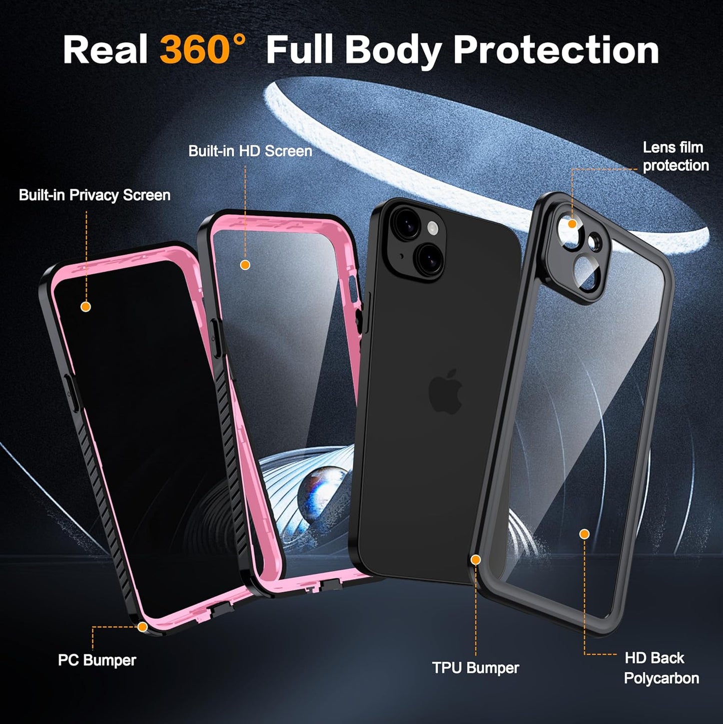 for iPhone 14 Plus Case Waterproof - Built-in Privacy Screen Protector & HD Screen Protector [IP68 Underwater] Shockproof Dustproof Full Body Protection iPhone 14 Plus Phone Case Pink