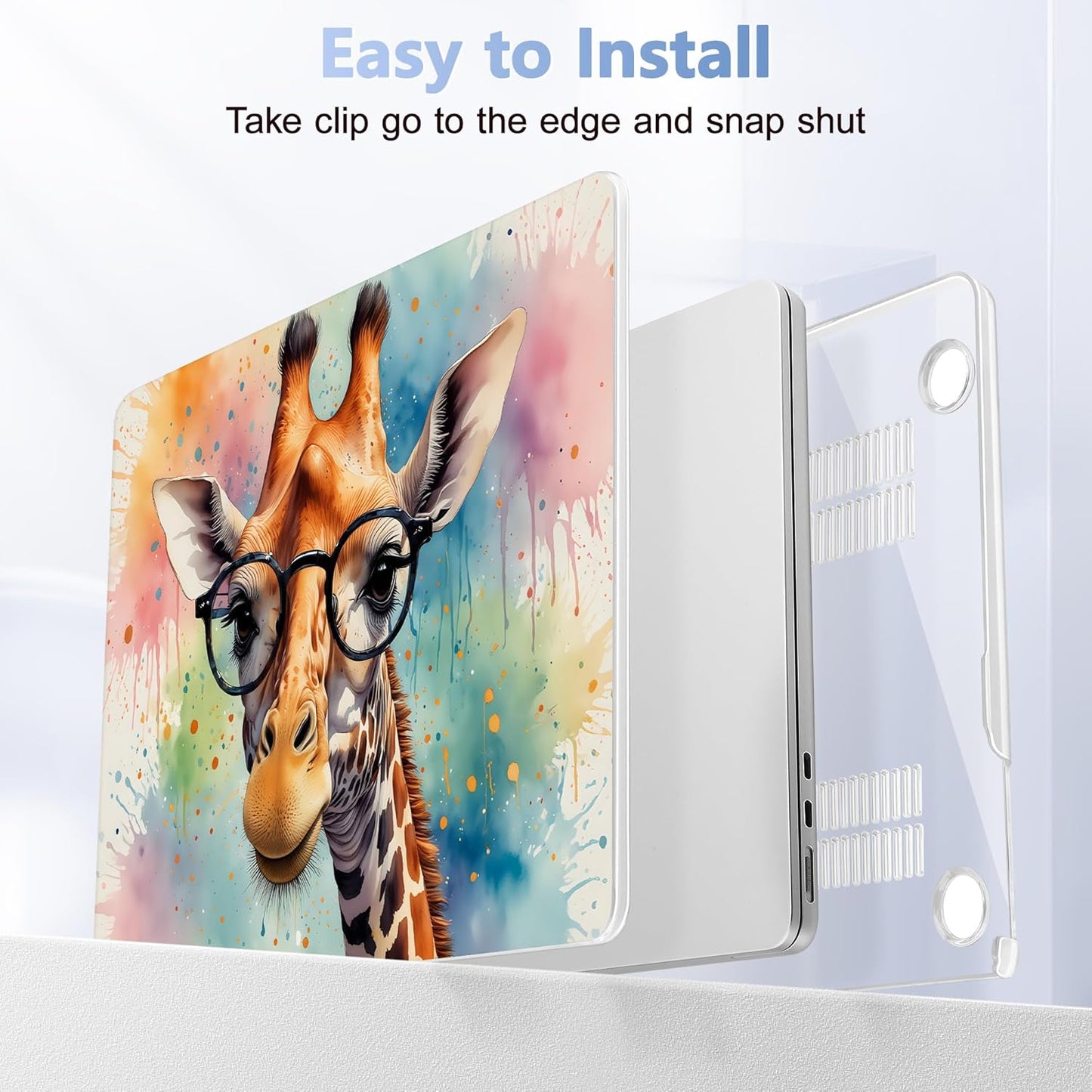 Case for MacBook Air 15 Inch 2025 2024 2023 Release M4 A3241 M3 A3114 M2 A2941, Hard Shell with Screen Protector & Keyboard Cover, Compatible with Touch ID, Glasses Giraffe