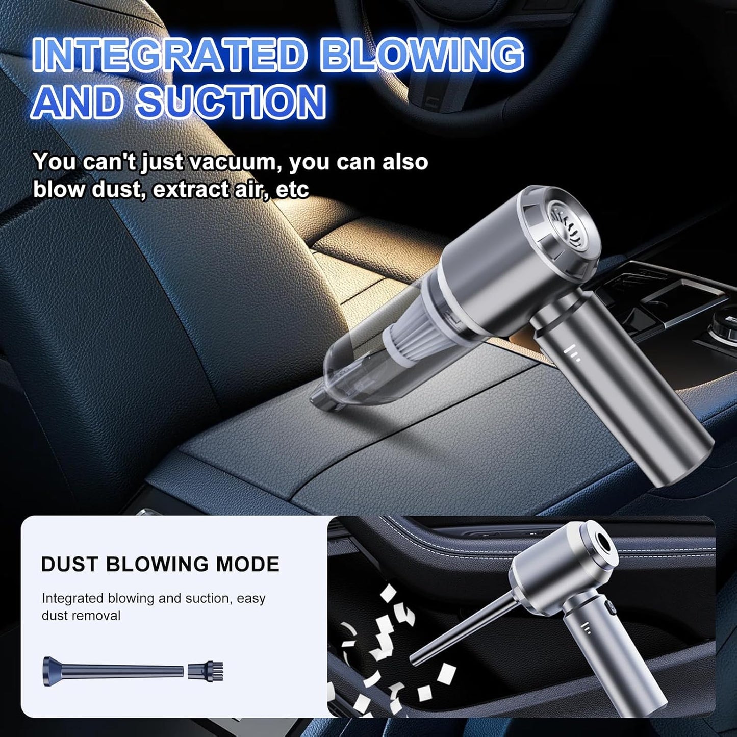 4-in-1 Cordless Handheld Vacuum, Portable Car Vacuum Detailing Kit, Compact Vac with Crevice Tool & Brushless Motor, Type-C Charge, 16000Pa Suction Power for Car, Office Desk, Keyboards, Home