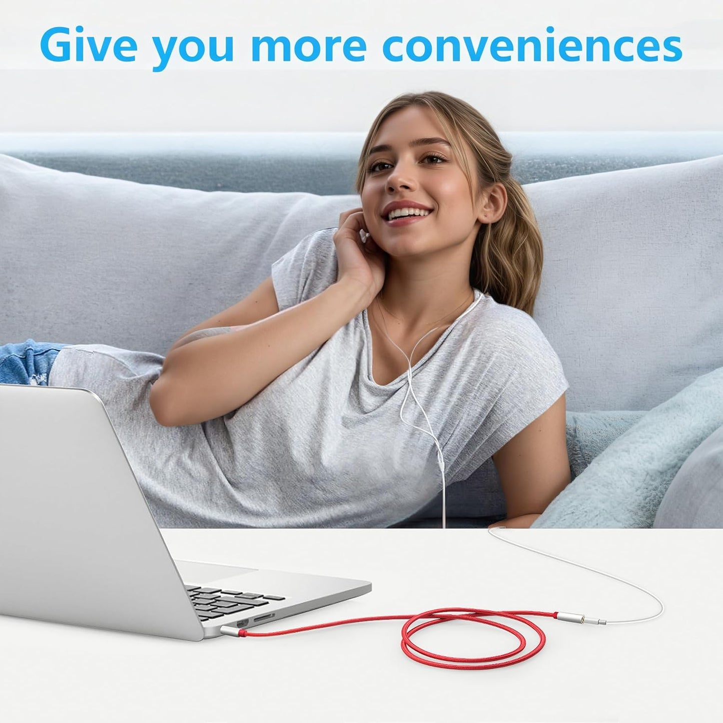 3.5mm Extension Cable 6.6ft - Headphone Extension Cable Nylon Braided Aux Cord Extender for Smartphones, Tablets, Media Players (No Mic Support) -Red