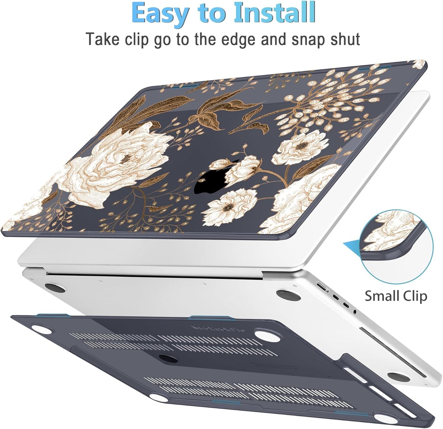 Mektron Case for MacBook Pro 16" M4 A3403 A3186 M3 A2991 M2 A2780 M1 A2485 (2021/2023/2024) Pro/Max with Touch ID, Hard Shell Plastic Laptop Cover Keyboard Cover Screen Protector, Peonies Roses