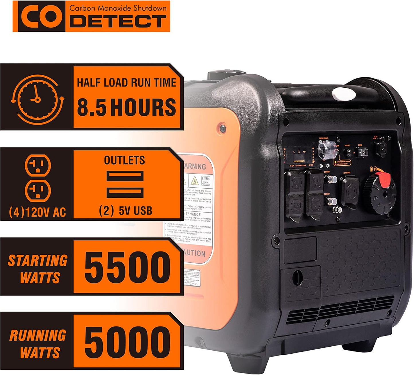 GENMAX Generator，EPA Compliant, Eco-Mode Feature, Ultra Lightweight for Backup Home Use & Camping