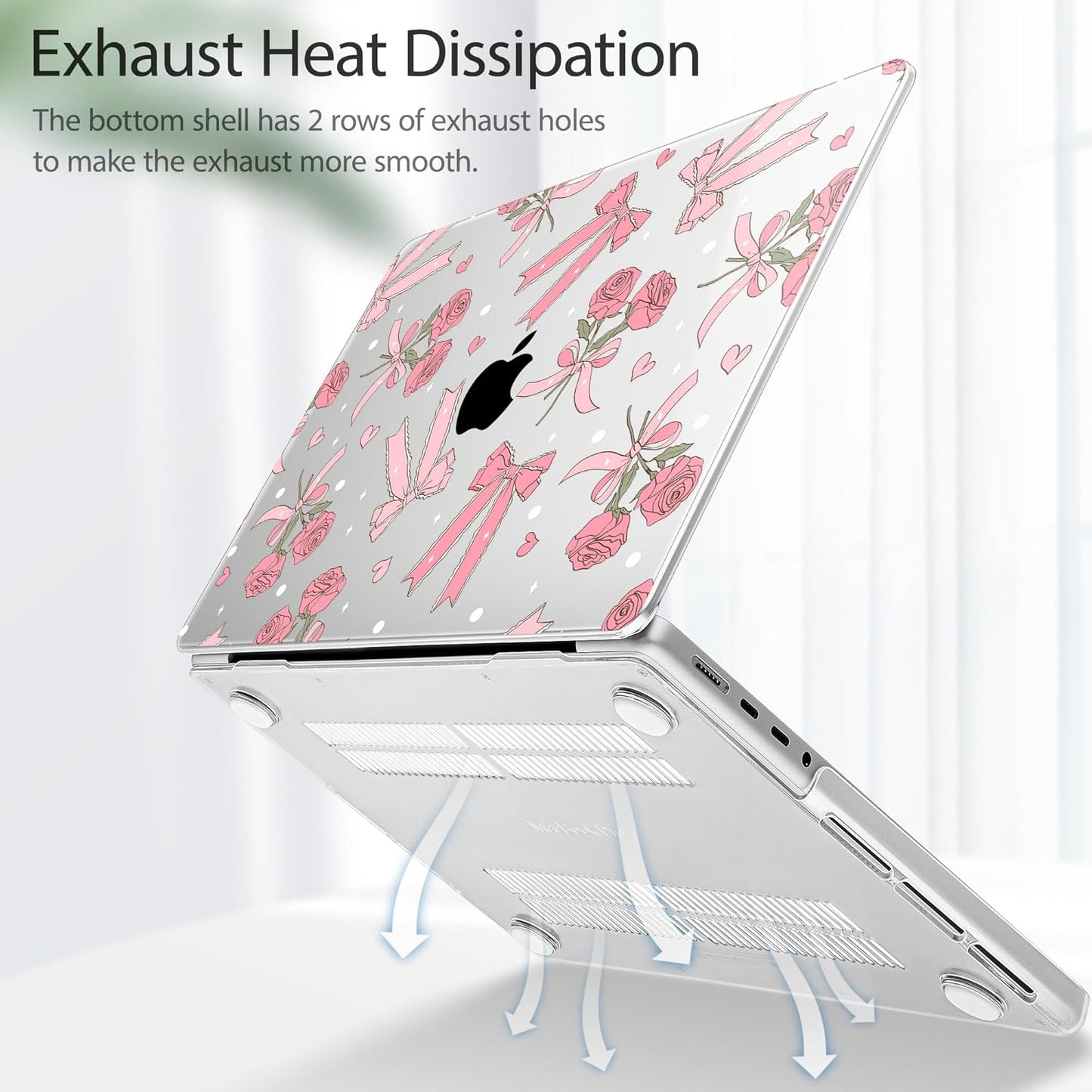 Tuiklol for MacBook Pro 14 Inch Case 2024-2021 Release M4 A3112 A3401 A3185/M3 A2918 A2992/M2 A2779/M1 A2442 Pro/Max,Hard Shell Case with Screen Protector for Touch ID,Bow & Rose-White