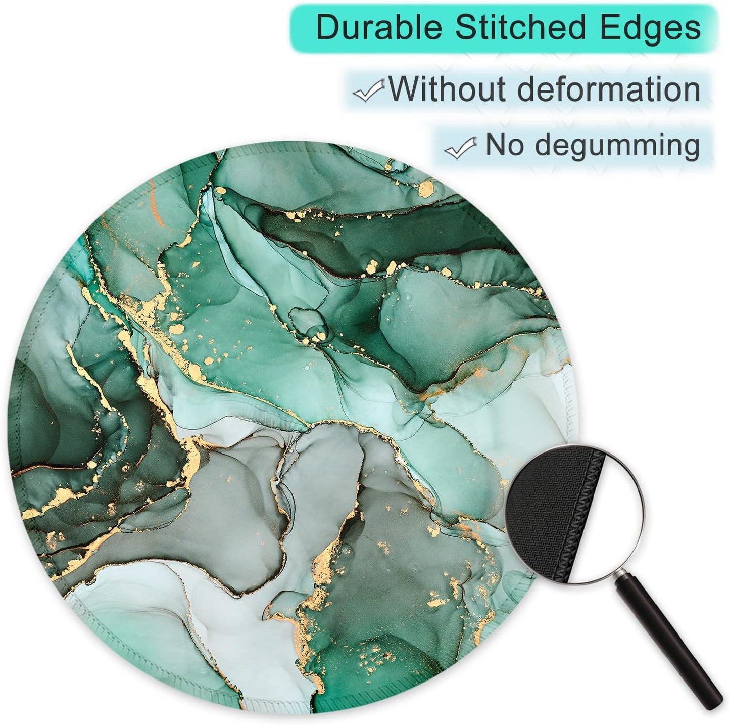 ITNRSIIET Round Mouse Pad with Stitched Edge Premium-Textured Waterproof Non-Slip Rubber Base Desktop Protection Mat Diameter 8.7 inches, Green Marble Texture