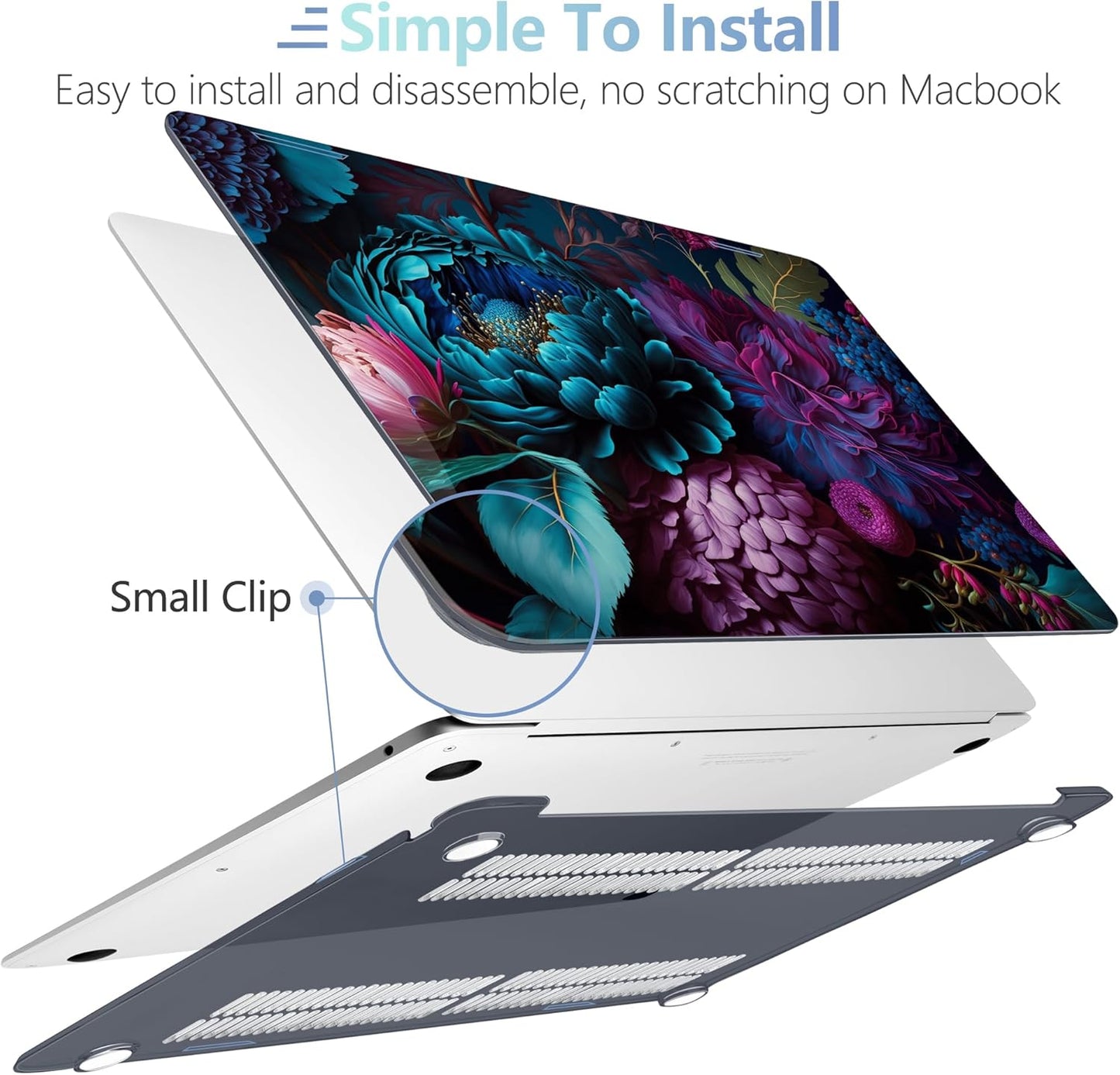 MEEgoodo for MacBook Air 13.3 inch Case 2021 2020 2019 2018 A2337 M1 A2179 A1932, Hard Shell with Keyboard Webcam Cover & Trackpad Film & Type C Adapter for MacBook Air M1, Beautiful Fantasy Flower