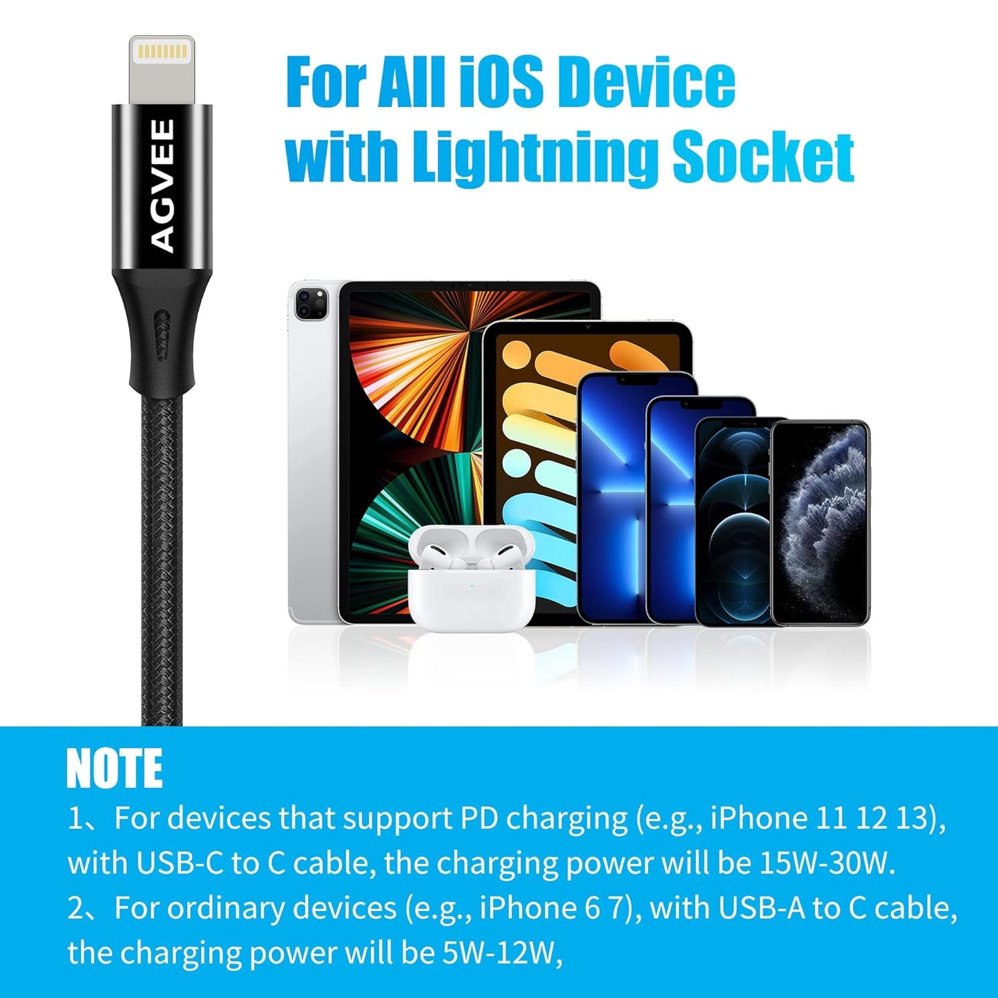 AGVEE 4 inch USB-C Female to Lightning Male Adapter, 30W Fast Charging Charger Converter for iPhone 14 13 12 11 Airpods iOS Device Carplay, Not for Audio, Black