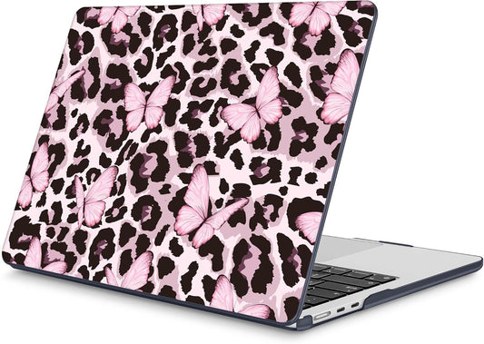Mektron for 2025 M4 MacBook Air 13.6 Inch A3240 Case Fits 2023 A2681 M2 2024 A3113 M3 Chip with Liquid Retina Display Touch ID, Printed Plastic Hard Shell for MacBook Air 13.6", Leopard Pink Butterfly
