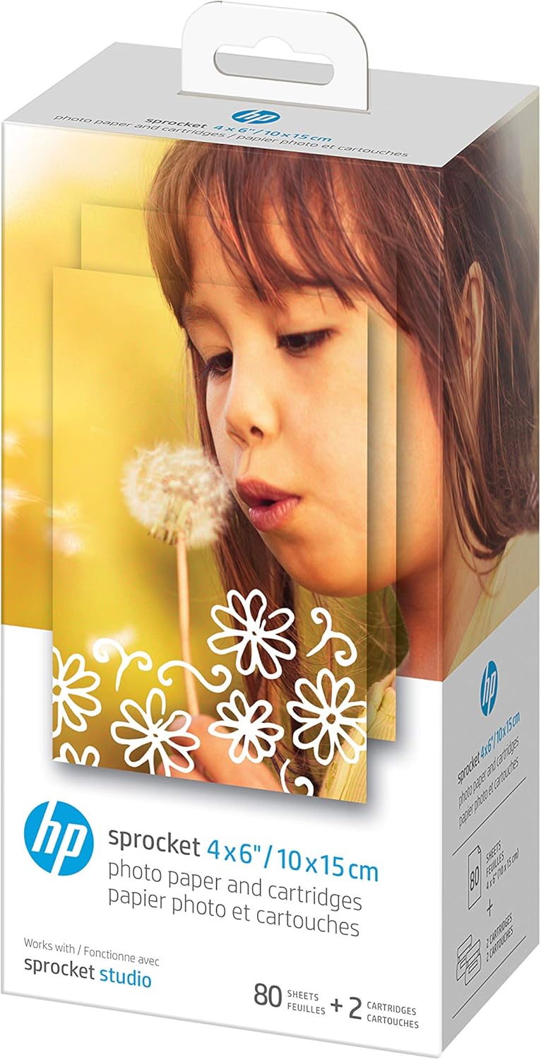 HP Sprocket Studio Plus 4x6” Instant Color Photo Printer – Bundle: Case and Photo Paper, White