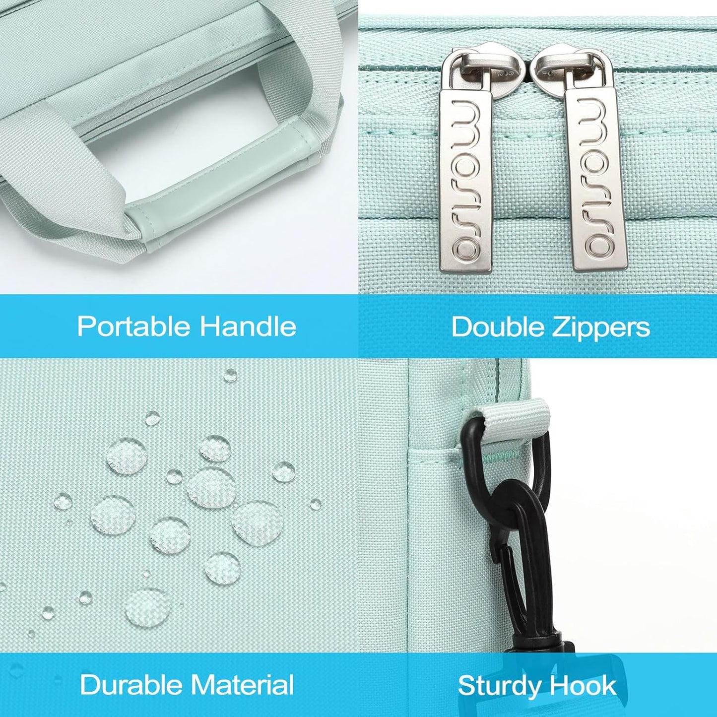 MOSISO Laptop Shoulder Bag, Computer Bag with 2 Raised&1 Flapover&1 Horizontal Pocket&Handle&Belt