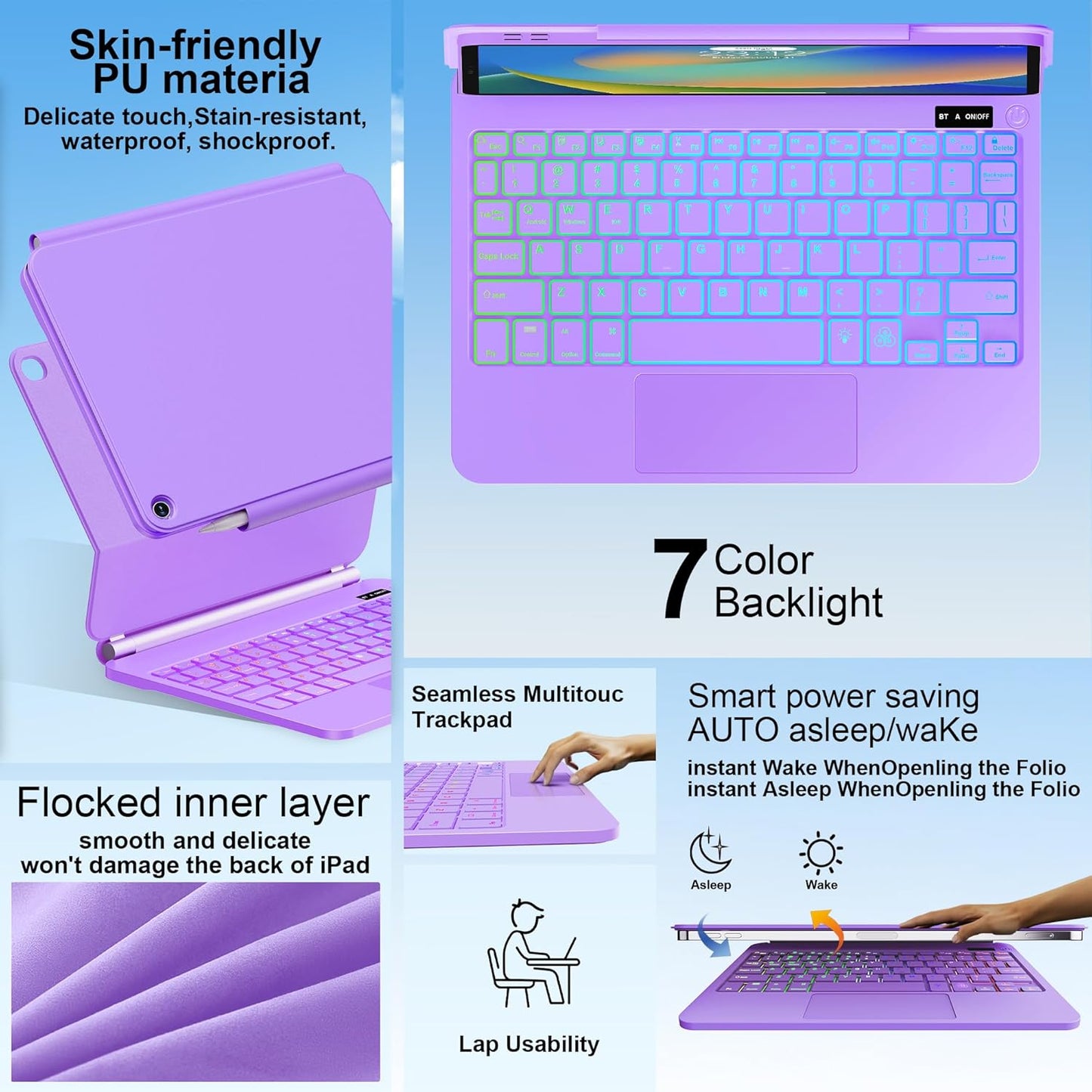 for iPad 9th Generation Case with Keyboard,Magic Style Keyboard Case for iPad 9th/8th/7th Gen 10.2 inch - Floating Cantilever Magnetic Stand Multi-Touch Trackpad (Purple)