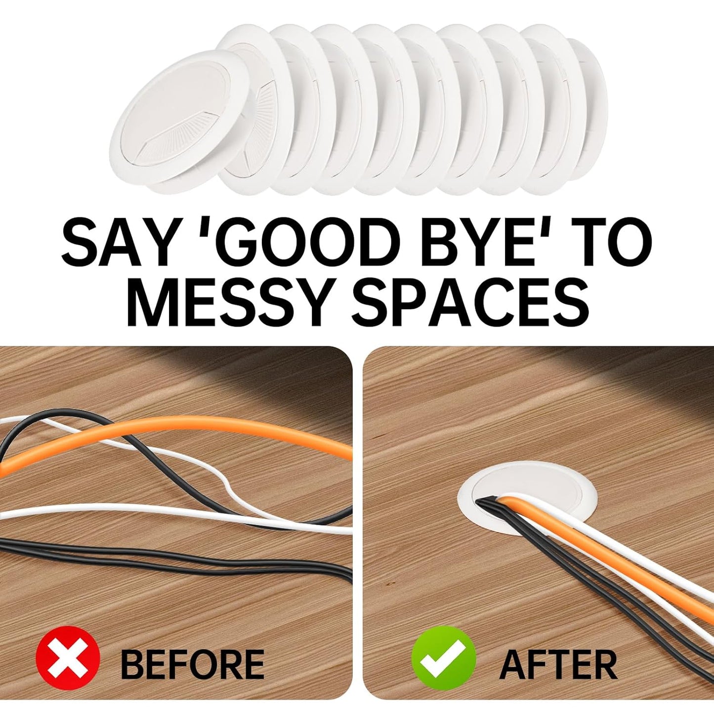 Desk Grommet 2 inch(50mm)8 Pcs, Desk Hole Grommet, Cable Grommet, Desk Hole Cover, Desk Cord Hole Cover, Desk Cable Hole Cover, Desk Wire Hole Insert, Furniture Hole Cover(White Grommet)