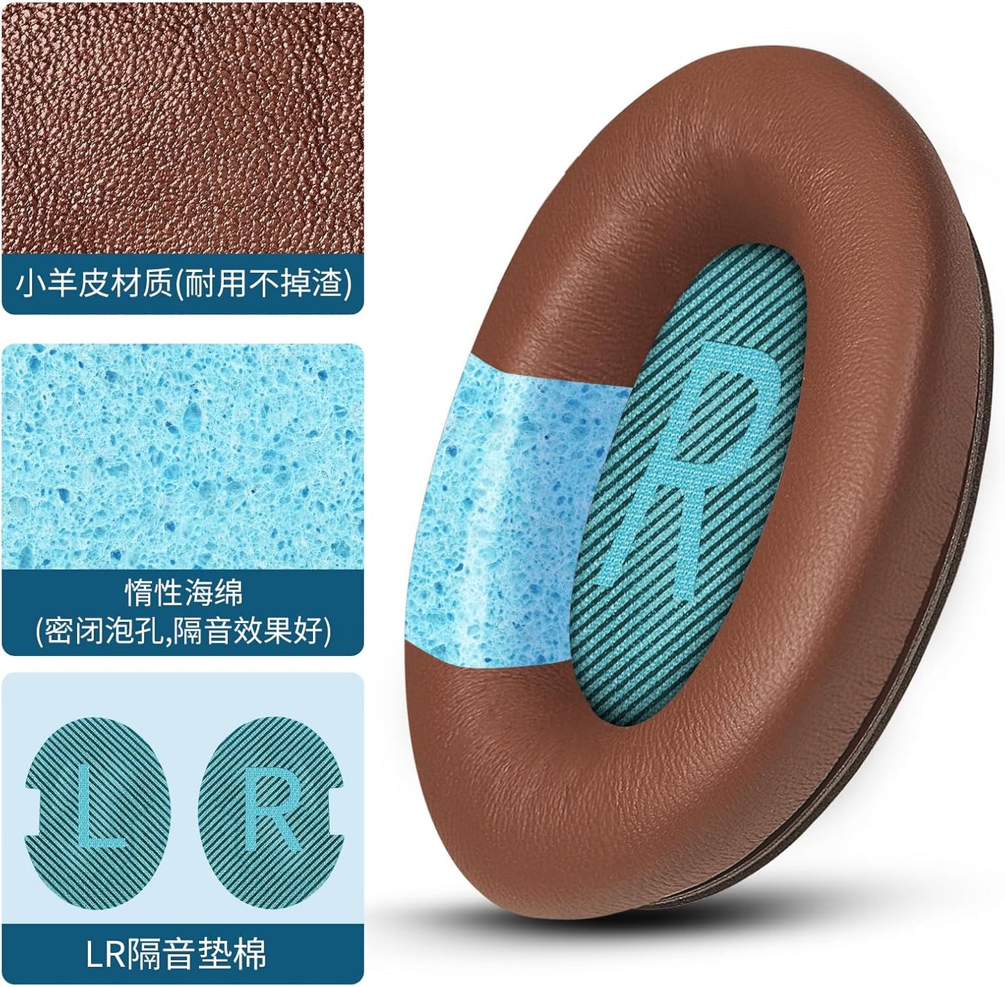 Headphones Replacement Ear Pads, Sheepskin Ear Cushions for Bose AE2/QuietComfort 15/QC25 Improved Durability, Ear Pads Cushions with High-Density Foam, Thickness and Sound Isolation - Brown