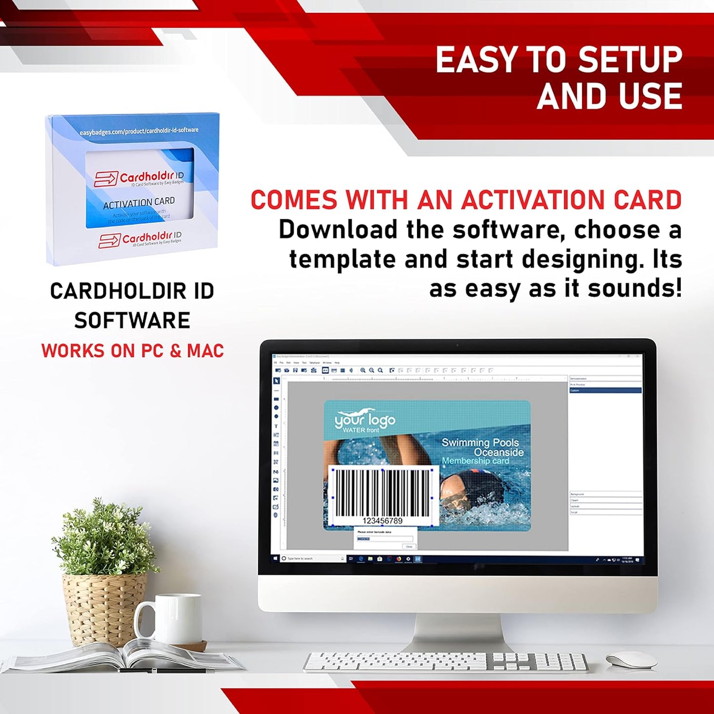 Easy Badges Solid 210 ID Badge Printer | with Beginner Software, HD Webcam, & Everything Needed to Design and Print 200 ID Cards, | Single Sided Employee & Student ID Card Printer