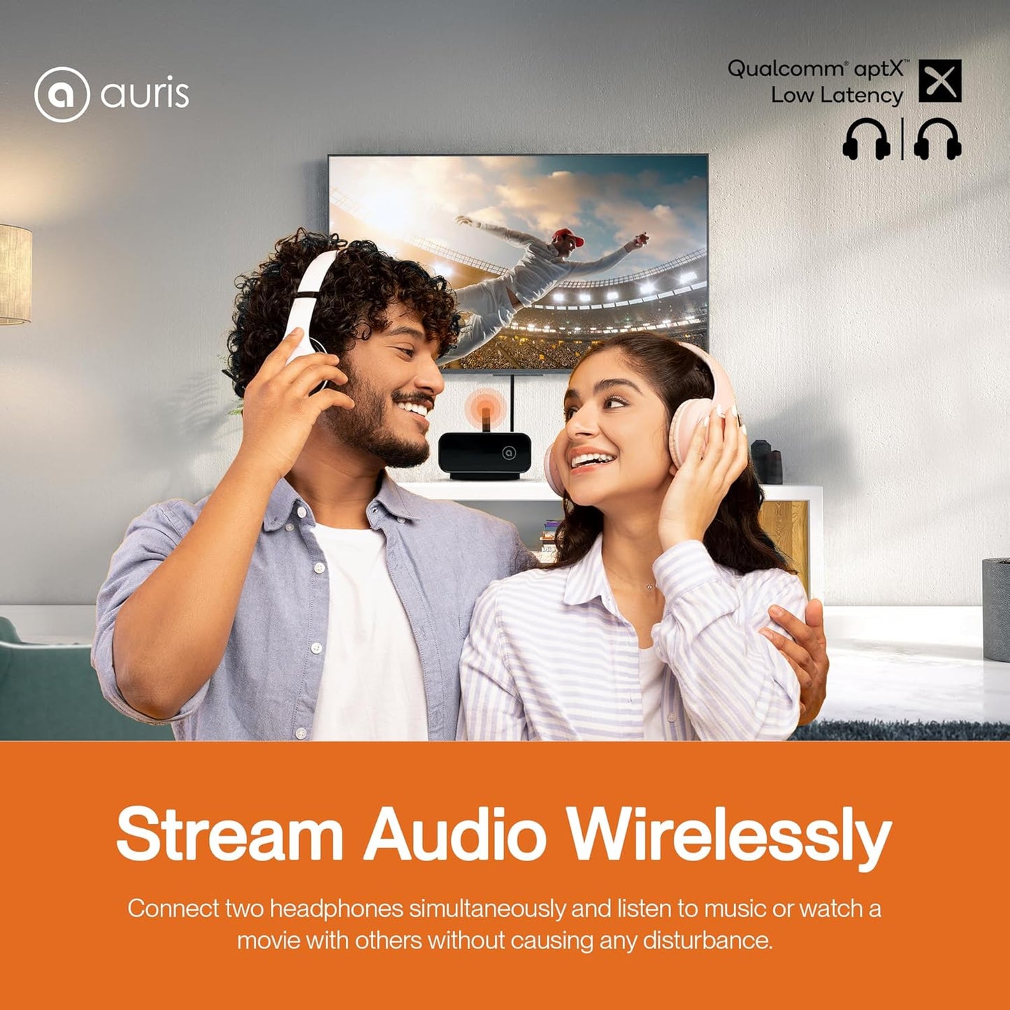 Auris Blume Duo HiFi Bluetooth 5.0 Music TV Transmitter & Receiver Long Range Wireless Adapter | Audiophile DAC, LDAC, aptX HD/LL, Display, Battery & Optical AUX Output Input for Stereo Amplifier Car