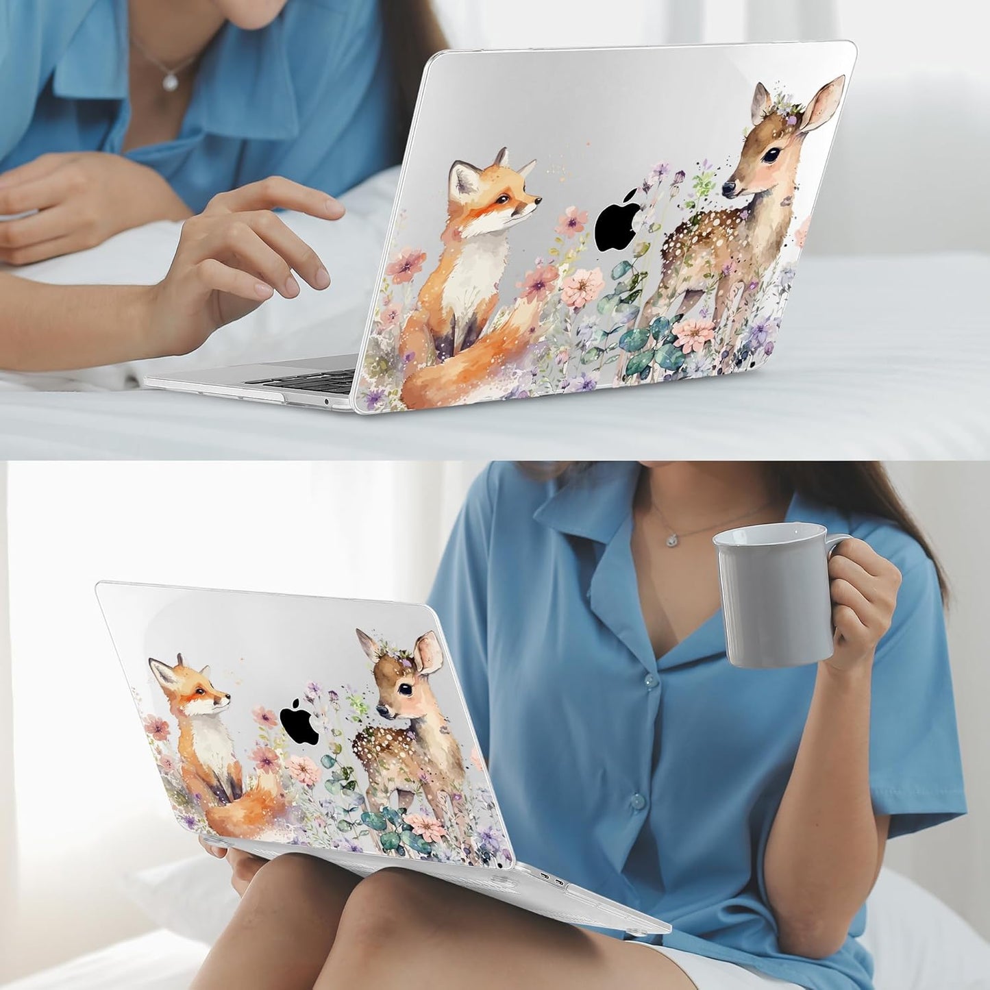 Mektron for MacBook Pro 13-inch Case 2022 2021 2020 Release A2338 M2 M1 A2289 A2251, Printed Plastic Hard Shell Cover for New MacBook Pro 13.3-inch Touch Bar Fits Touch ID，Fox and Deer