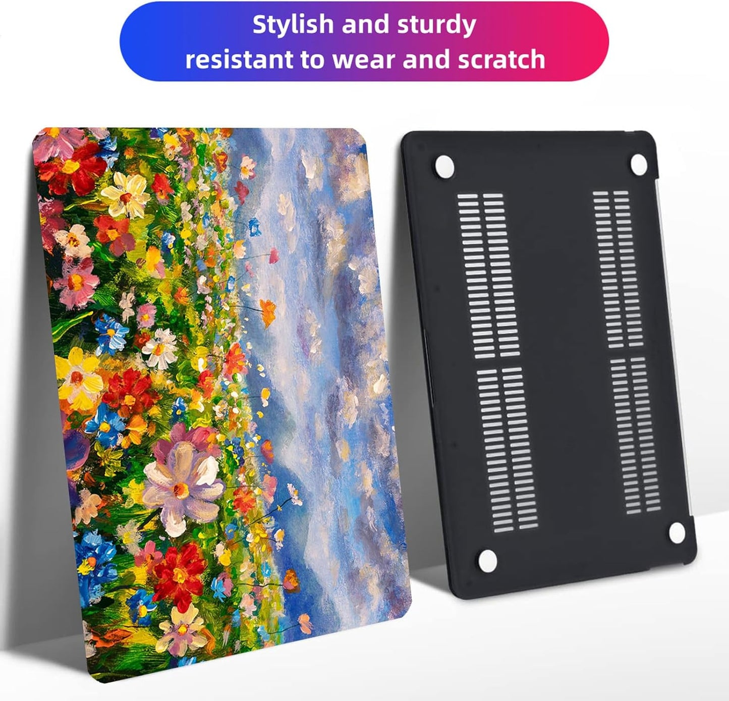 Compatible with MacBook Air 13 Inch Case 2017 2016 2015 2014 2013 2012 2011 2010 Release A1466/A1369, Plastic Hard Shell Case + Keyboard Cover + Screen Protector - Flowers