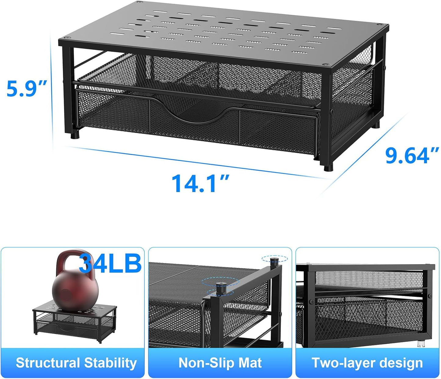 gianotter Computer Monitor Stand Riser, Desk Organizers and Accessories with Drawer, Office Desk Accessories & Workspace Desktop Organizers Storage for Printer Stand (Black)