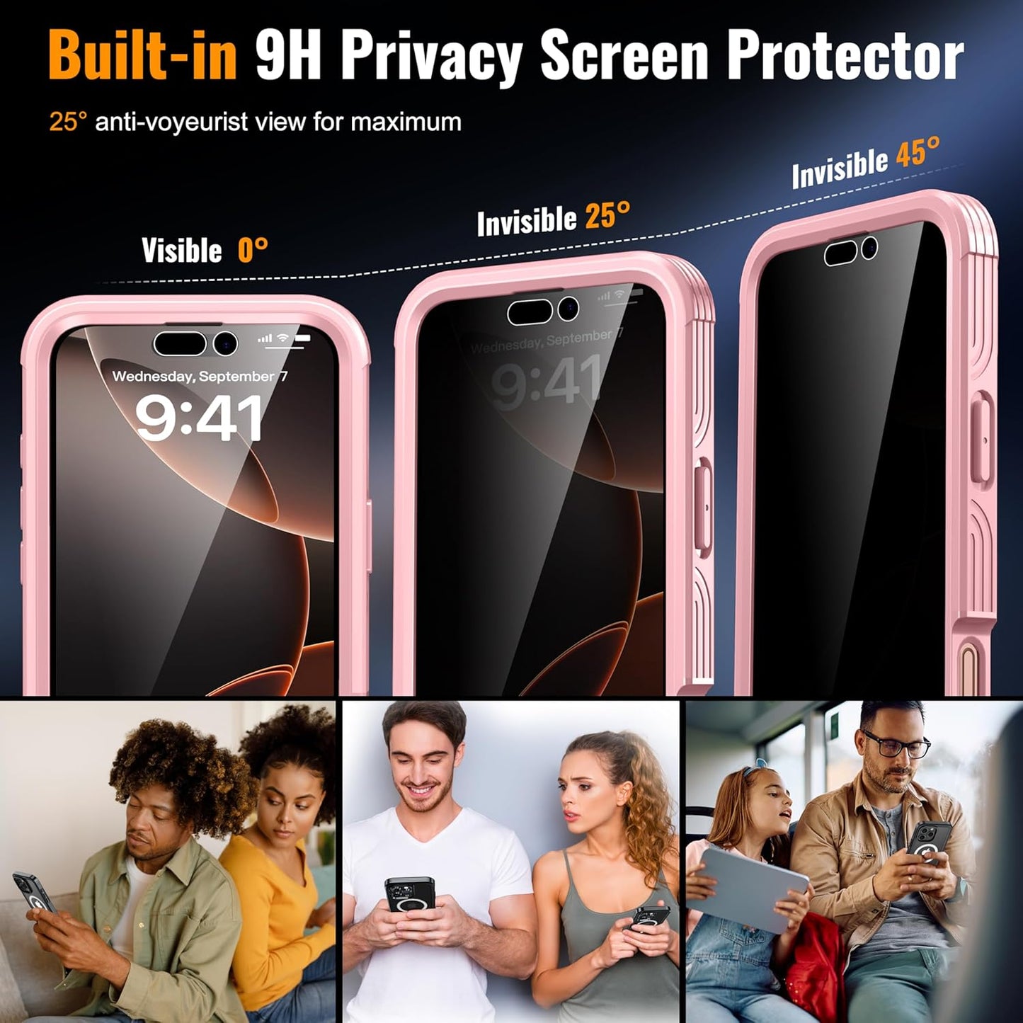 360° Protection Magnetic for iPhone 16 Pro Case Built-in 9H Privacy Screen Protector & Metal Stand[Fit for Magsafe][Anti-Spy][Lens Protector] Heavy Duty Shockproof Phone Case for iPhone 16 Pro