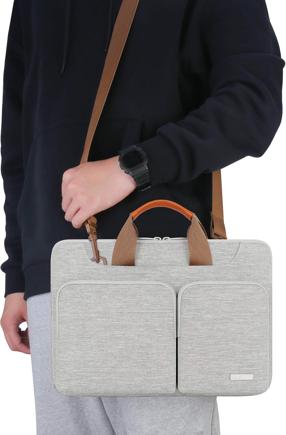 Lacdo 360° Protective Laptop Shoulder Bag, 14 inch Computer Bag for 14 inch New MacBook Pro M4/M3/M2/M1 Chips Pro Max A3112 A3401 A3185 A2918 A2992 A2779 A2442 2024-2021 Computer Messenger Bag, Gray