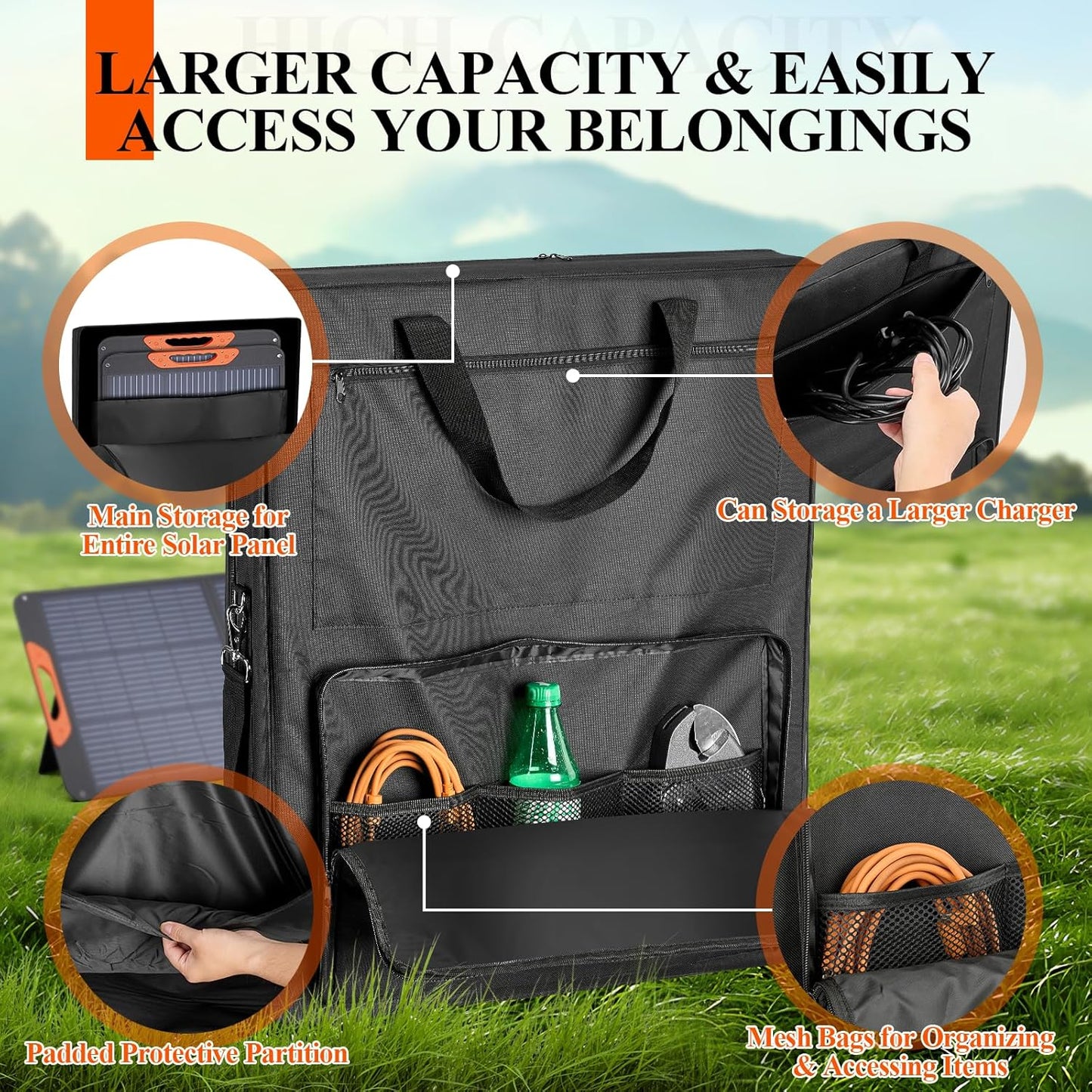 Bag for Portable Solar Panel 100w 200w,Waterproof Solar Panel Carrying Case Compatible with Jackery Solarsaga,Padded Travel Solar Protector Case with Accessory Pocket