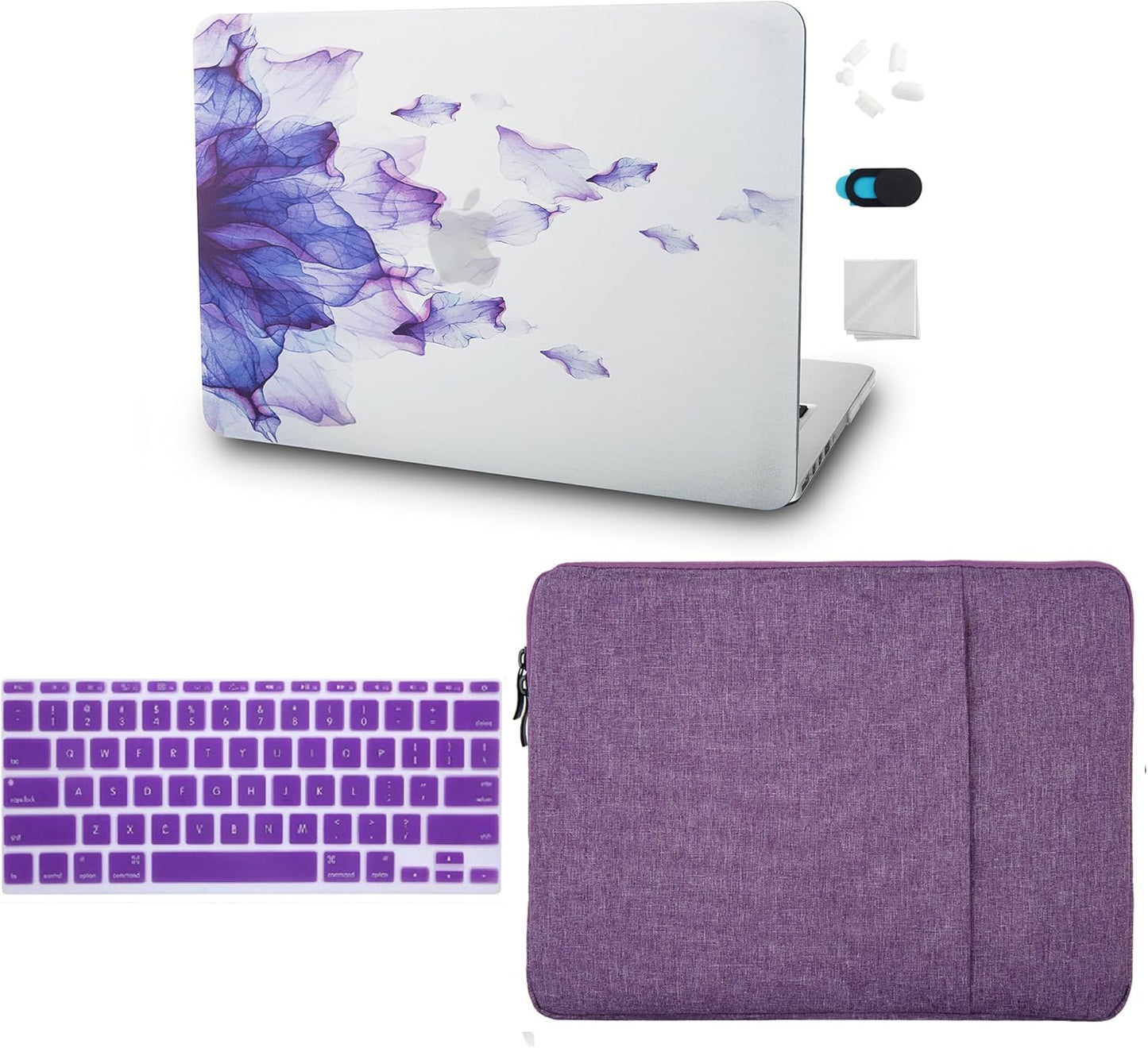 KECC Compatible with MacBook Air 13 inch Case 2022 2021 2020 2019 2018 Release M1 A2337 A2179 A1932 Plastic Hard Shell for MacBook Air 13.3 inch + Keyboard Cover + Sleeve, Purple Flower