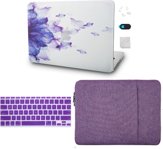 KECC Compatible with MacBook Air 13 inch Case 2022 2021 2020 2019 2018 Release M1 A2337 A2179 A1932 Plastic Hard Shell for MacBook Air 13.3 inch + Keyboard Cover + Sleeve, Purple Flower