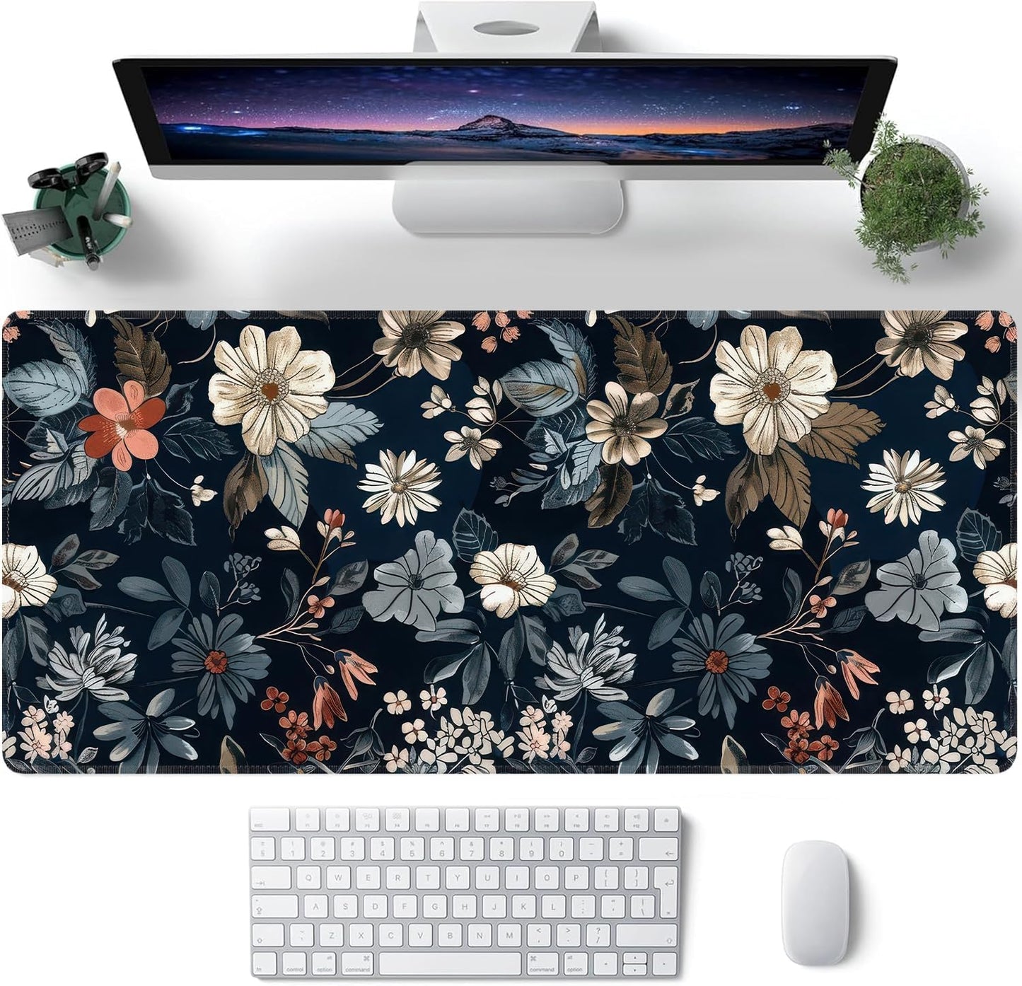 Dark Flower Large Mouse Pad,Gaming Keyboard Desk Pad,Extended Mouse Mat Non-Slip Rubber Base with Stitched Edges for Office Game Home XXL 35.4"x15.7"