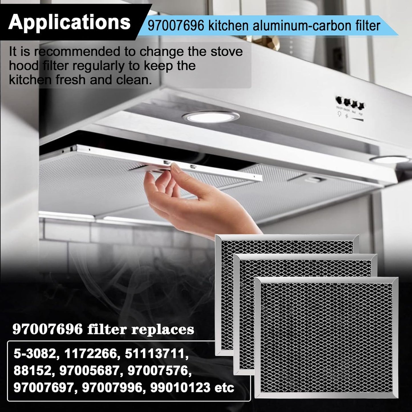 97007696 Charcoal Filter Replacement for Range Hood 41F Grease Filter 6105c 8-3/4" x 10-1/2" Aluminum Mesh Charcoal Carbon Filter Compatible with Most Brand Stove Vents -4 PACKS by Fetechmate